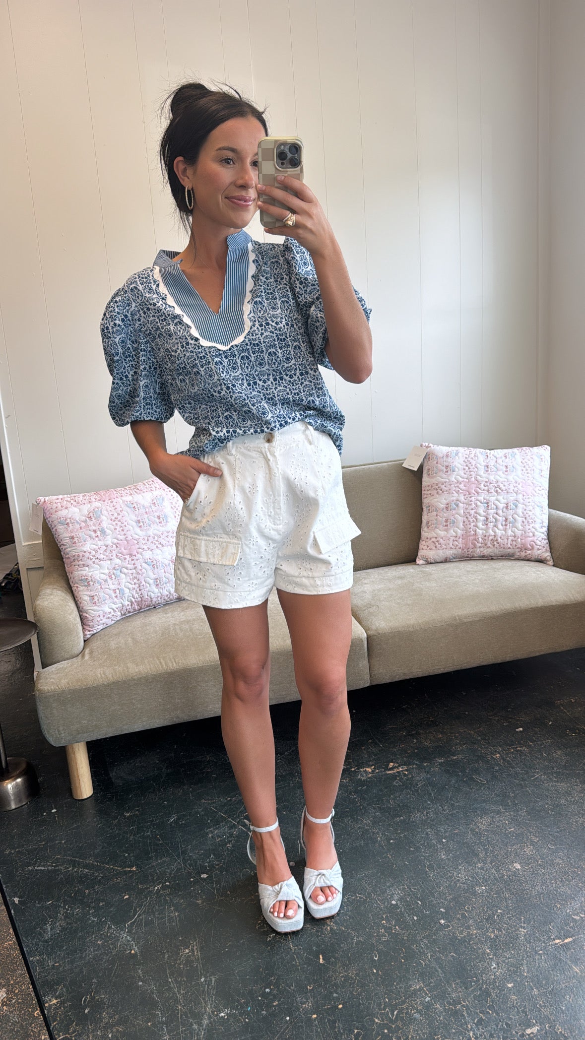 Textured Ivory Shorts