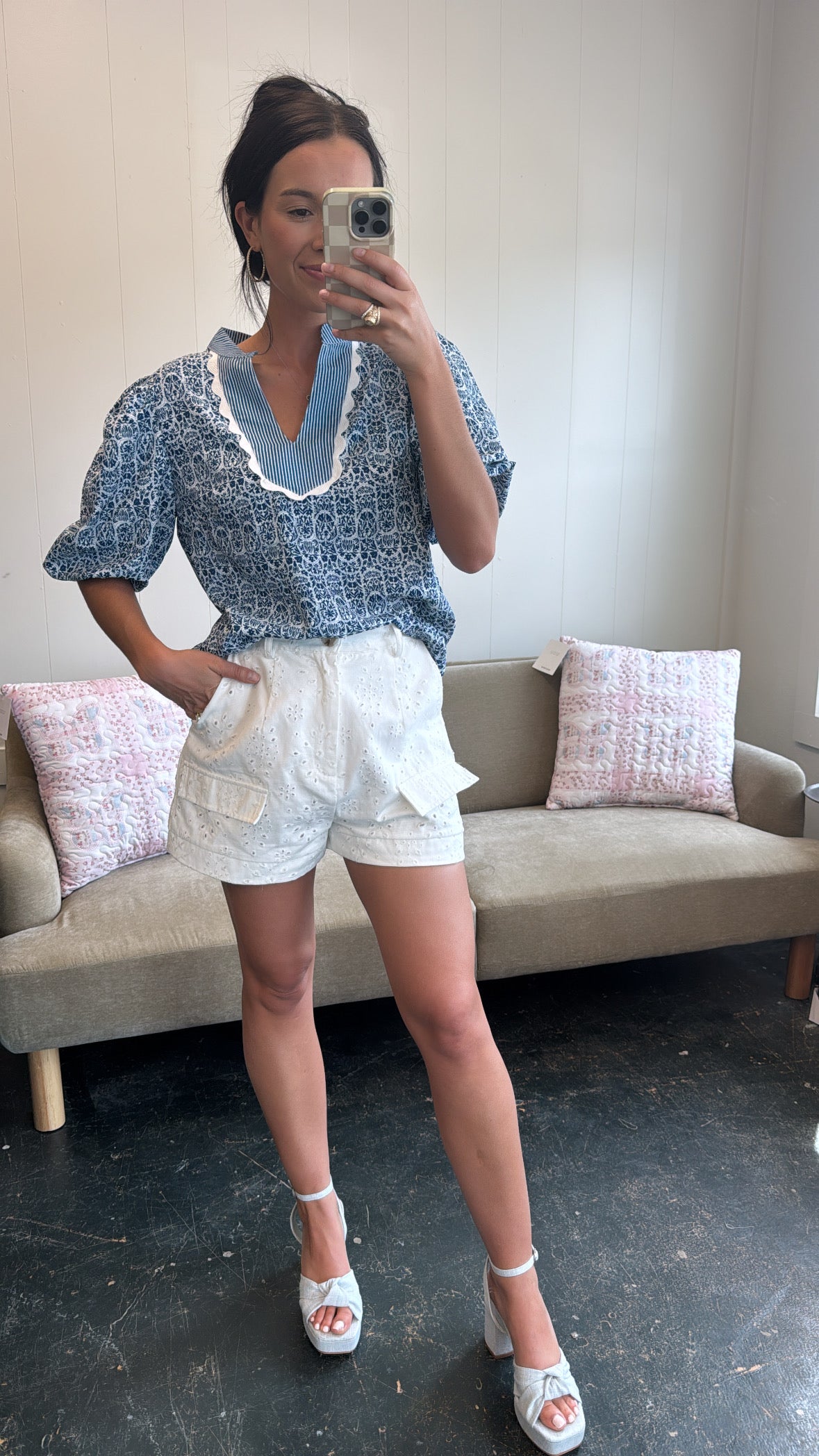 Textured Ivory Shorts
