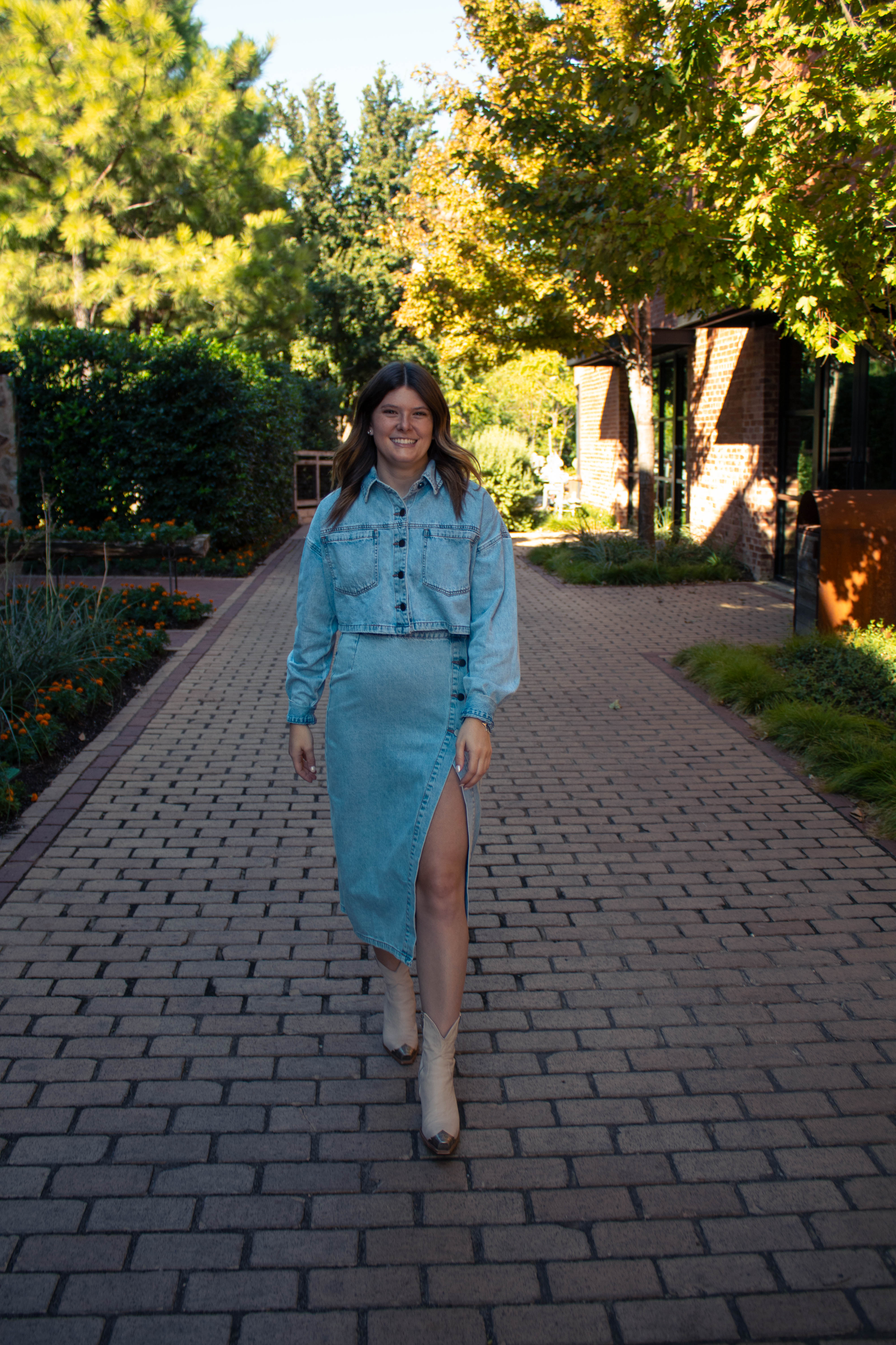Denim Button Down Skirt Set