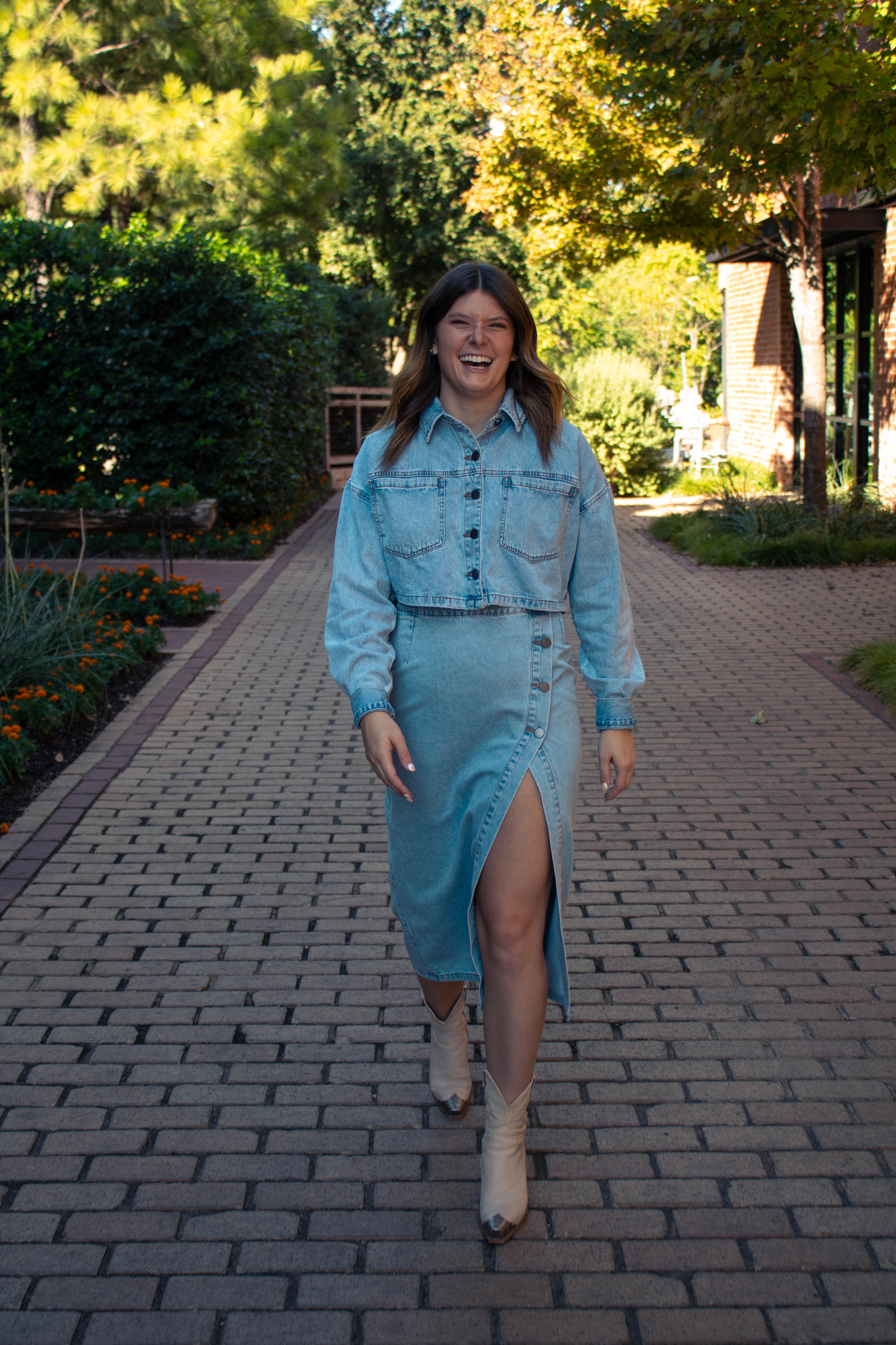 Denim Button Down Skirt Set