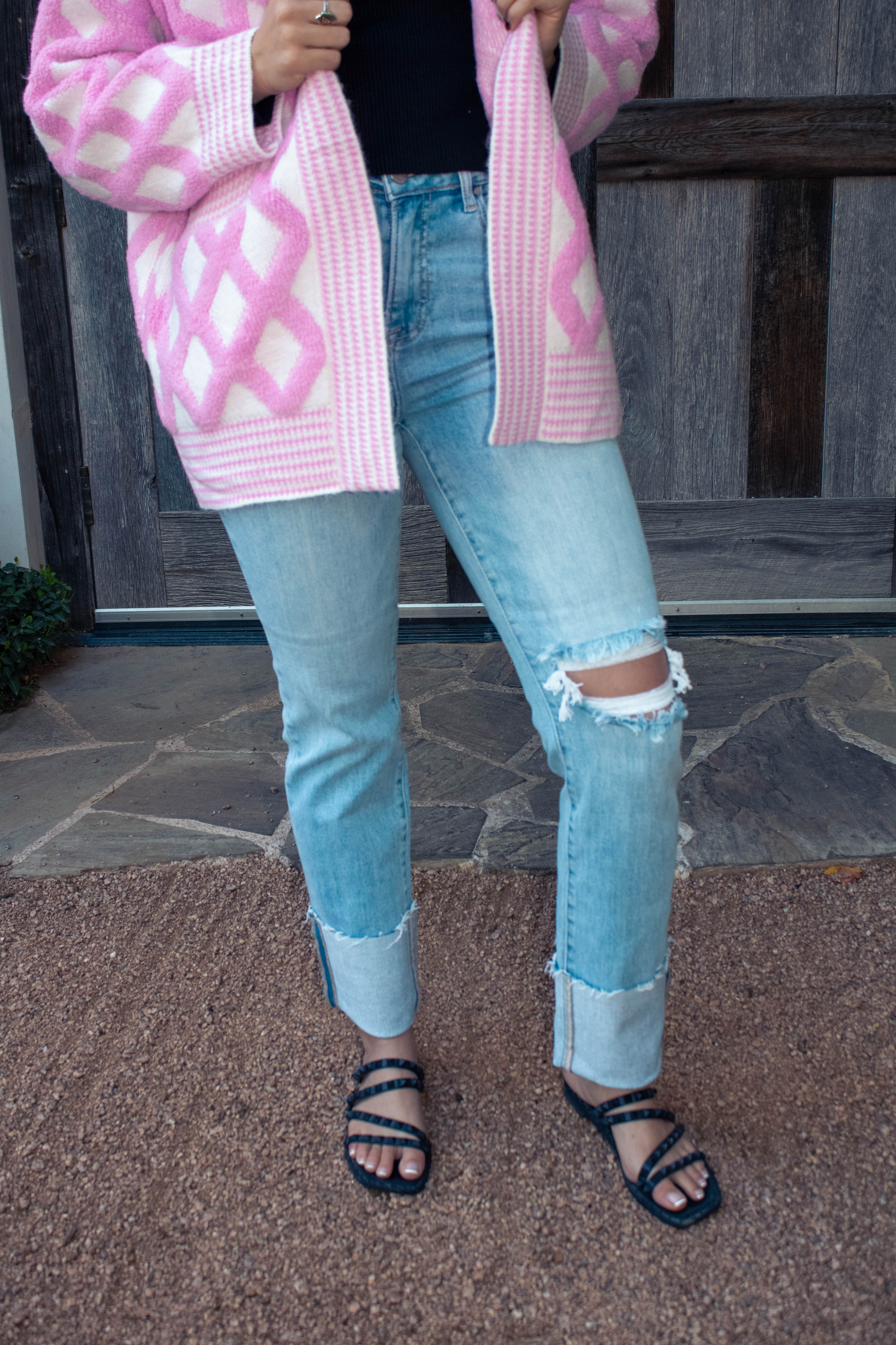 Risen High Rise Wide Cuffed Straight Jeans Light Wash