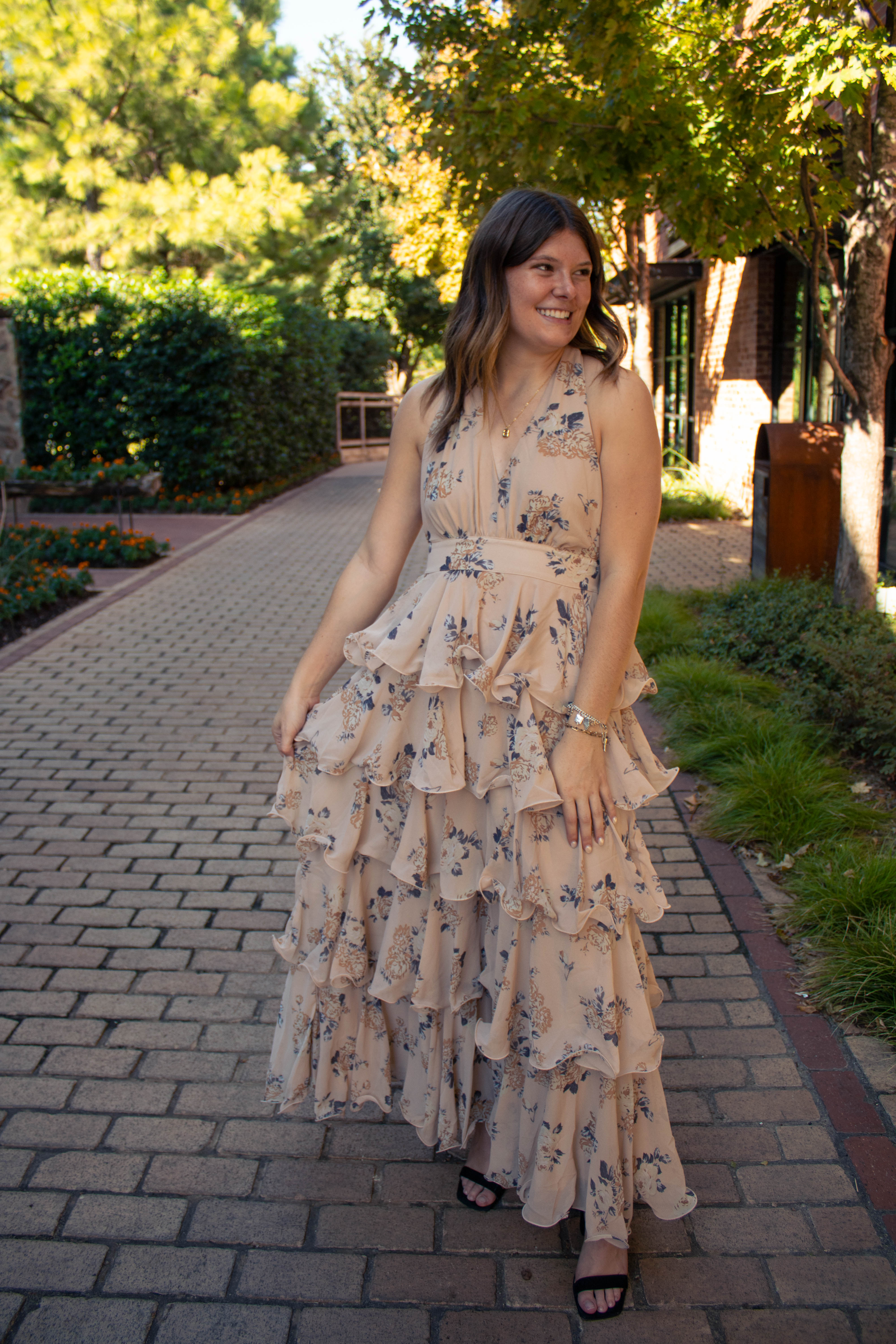 Floral Tiered Halterneck  Maxi Dress