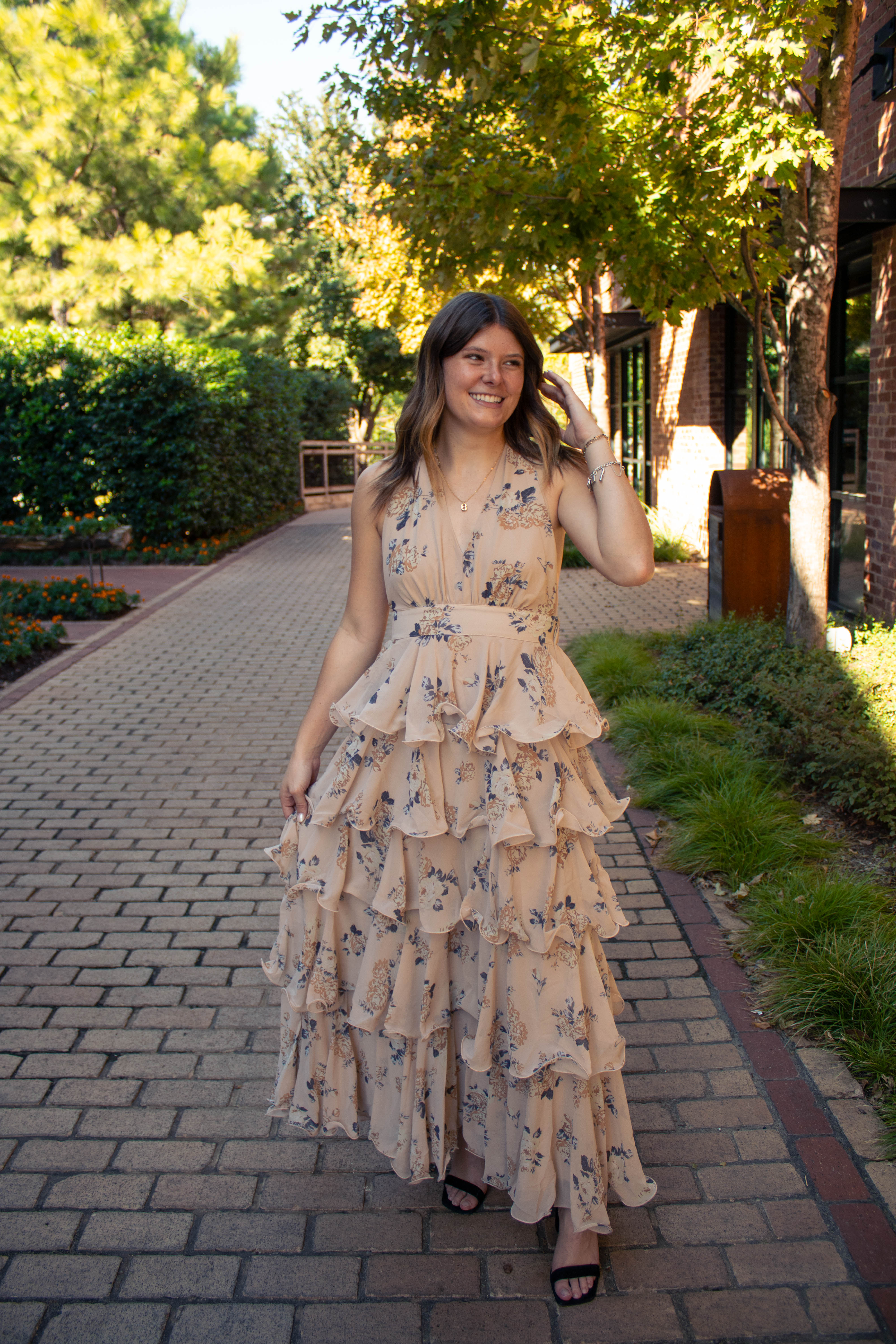 Floral Tiered Halterneck  Maxi Dress