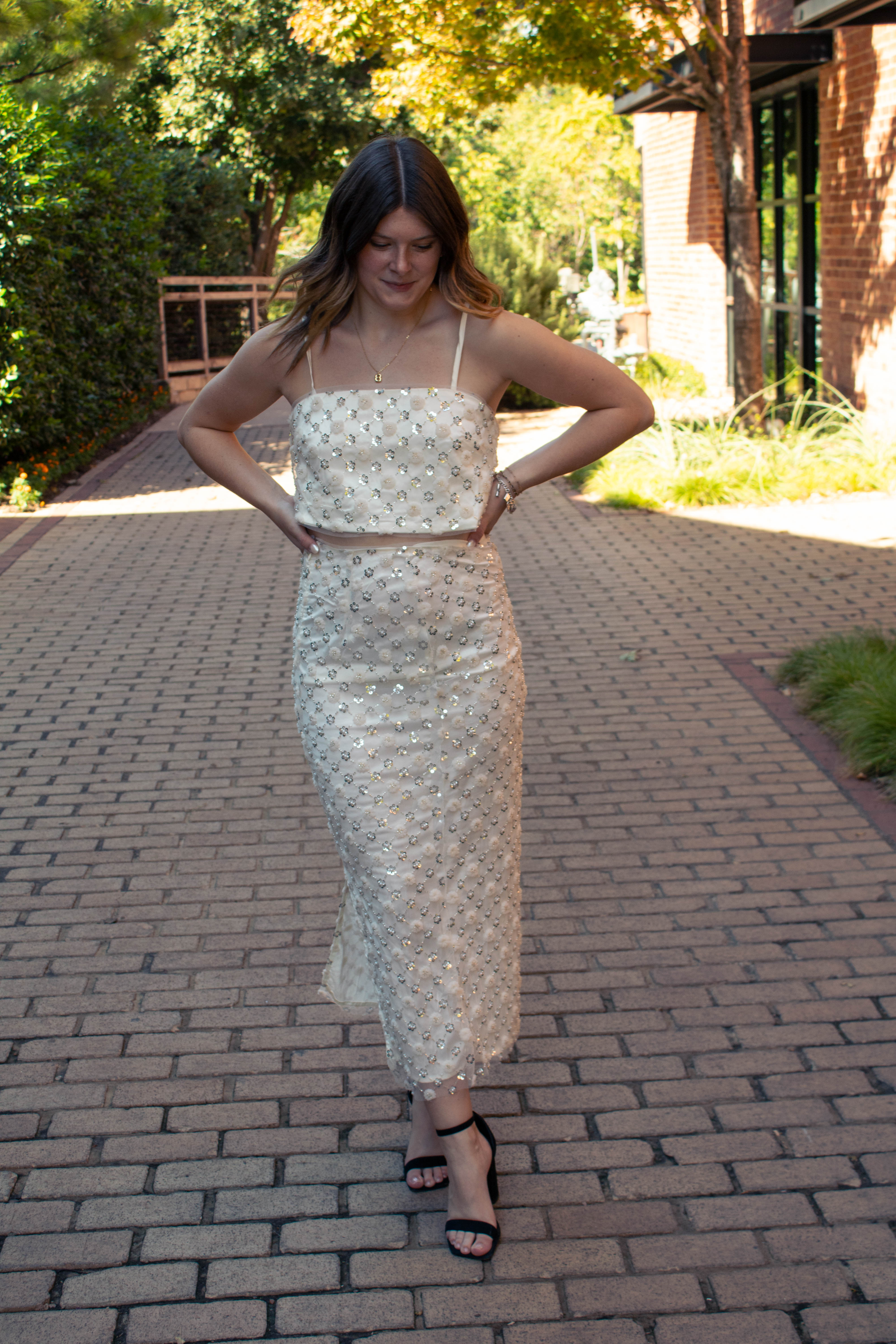 Floral and beaded skirt set