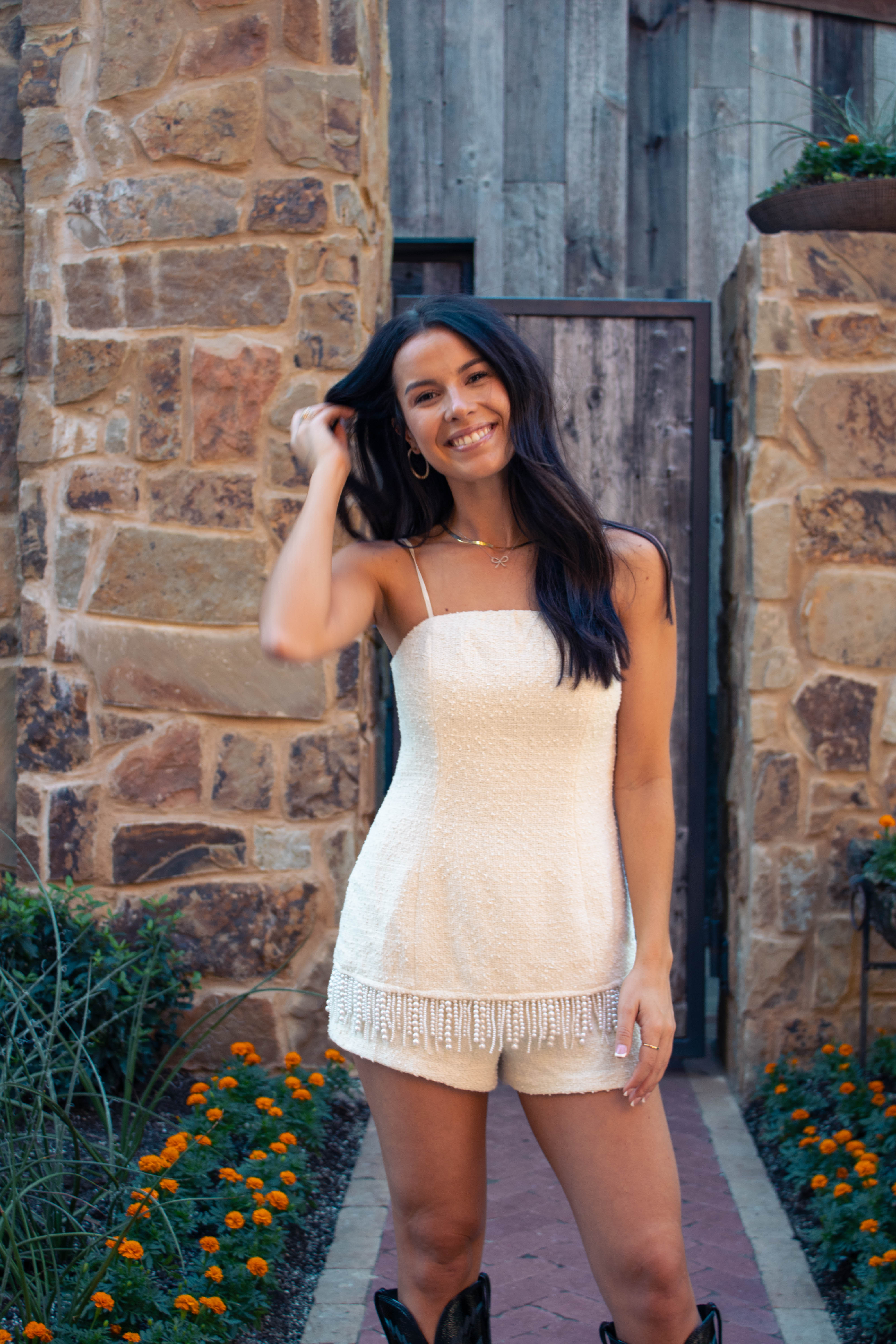Tweed Top with Bead Trim Detail and Shorts Set