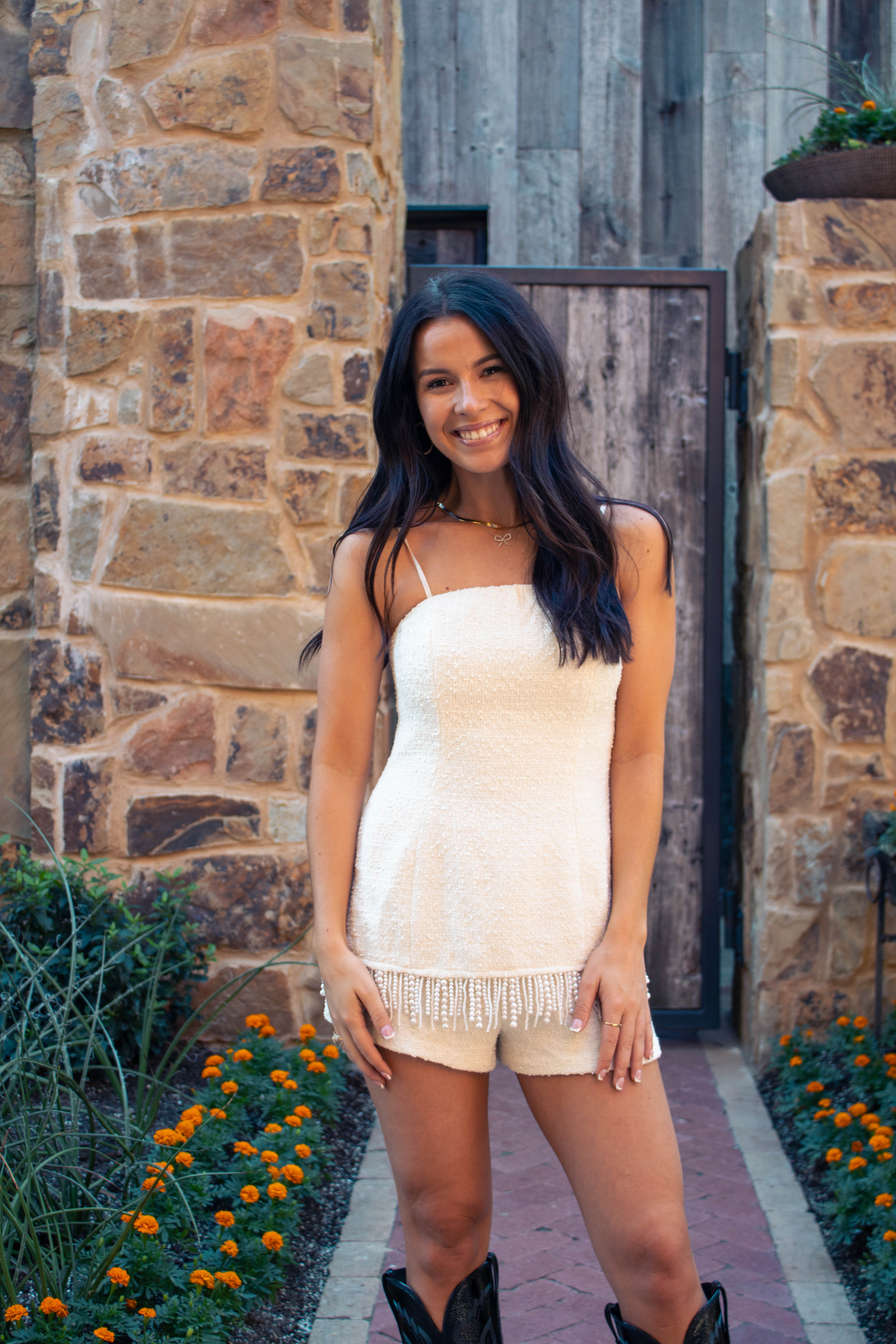 Tweed Top with Bead Trim Detail and Shorts Set