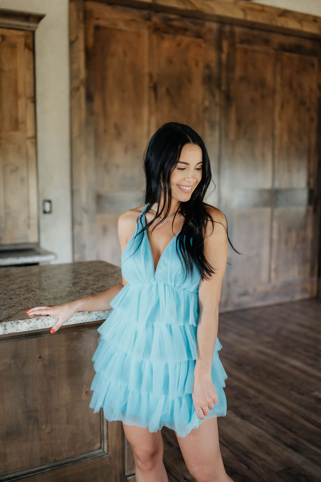 Ruffle Tiered Dress in Aqua