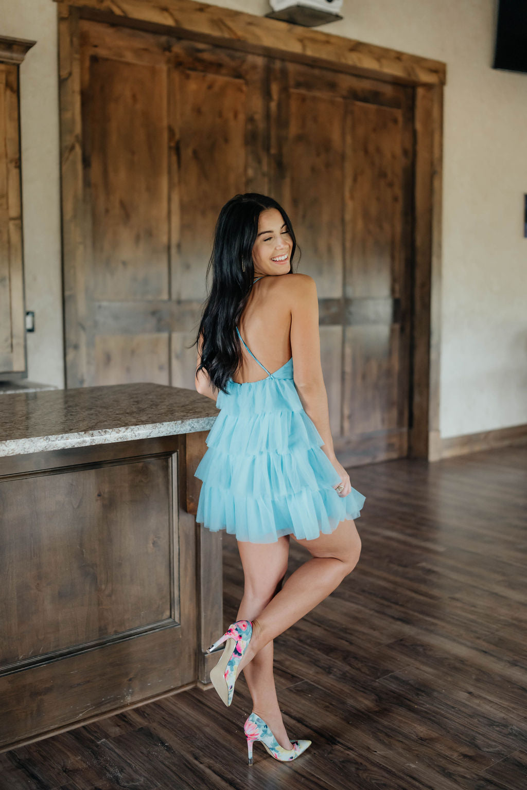 Ruffle Tiered Dress in Aqua