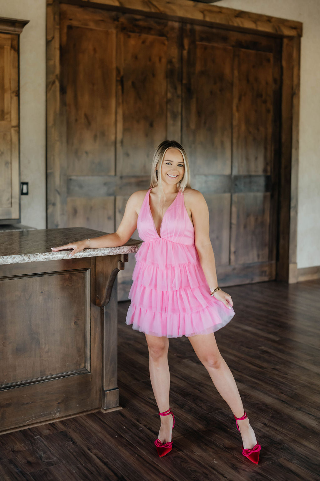 Ruffle Tiered Dress in Pink