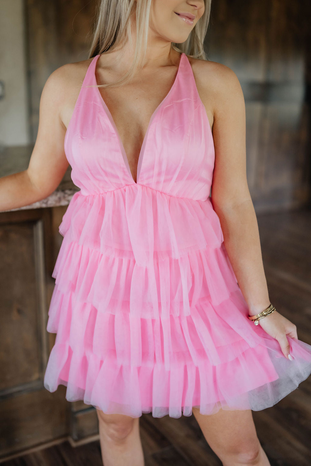 Ruffle Tiered Dress in Pink