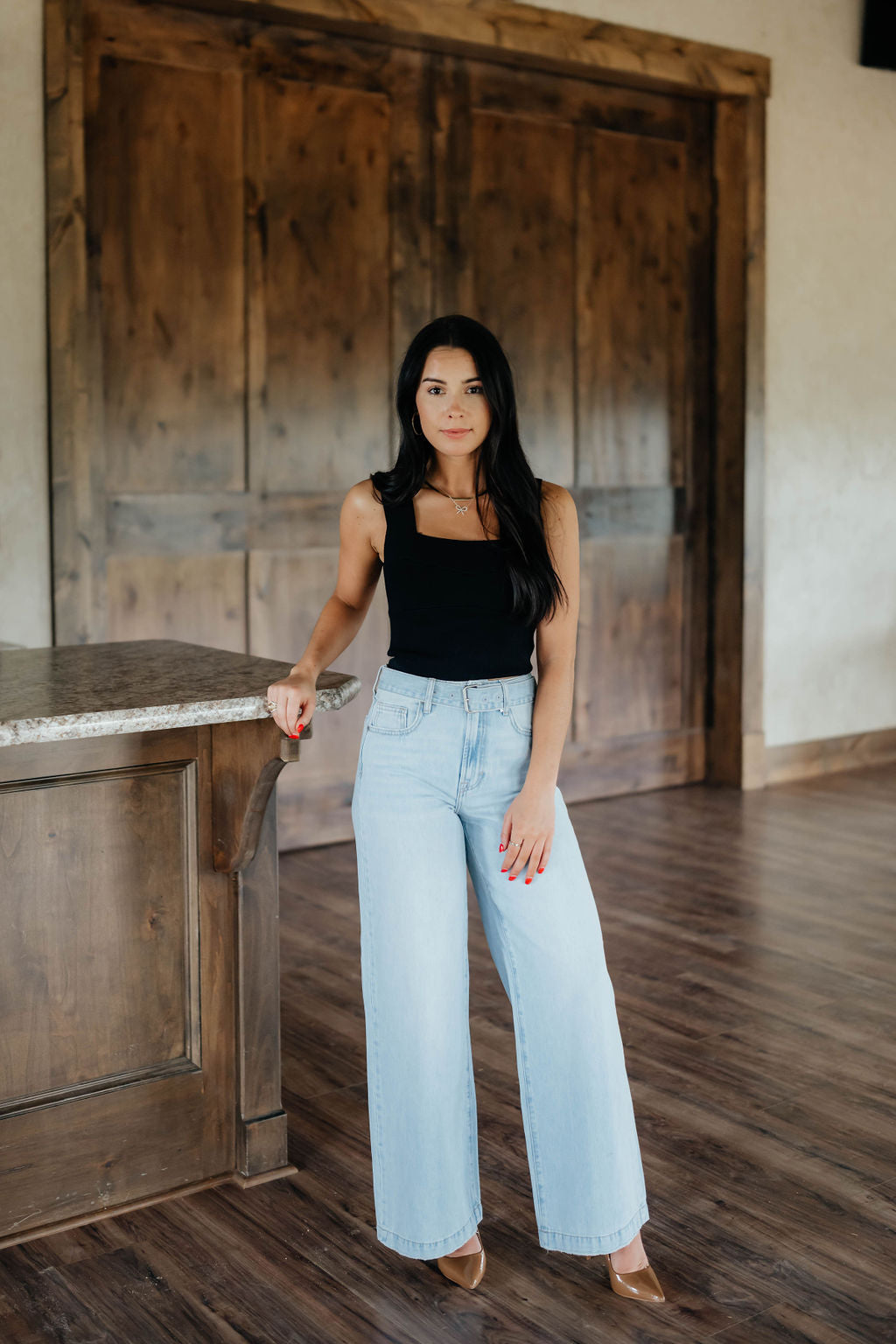 Wide Leg Jeans with Belt by Hidden