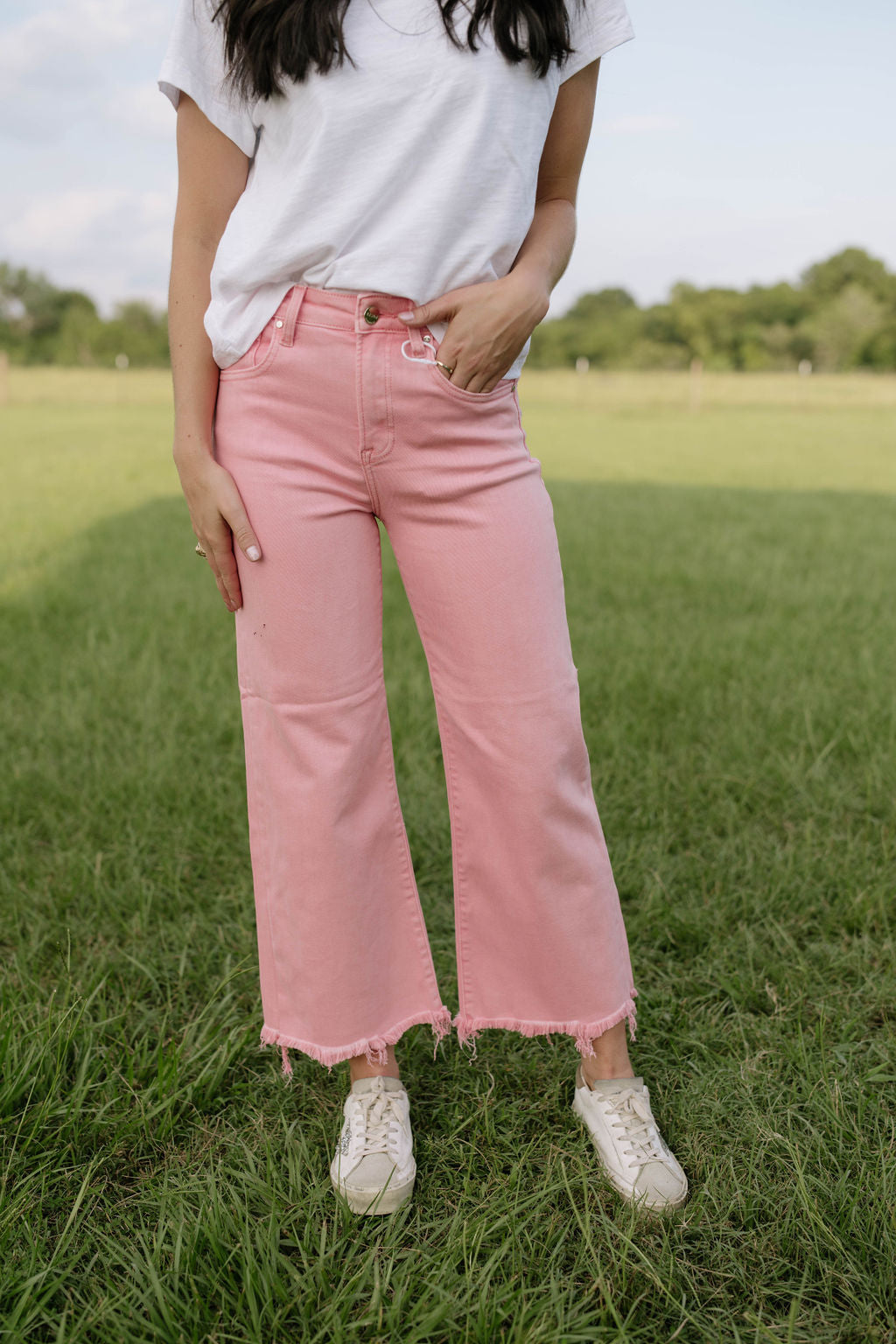 High Rise Crop Wide Leg in Peach