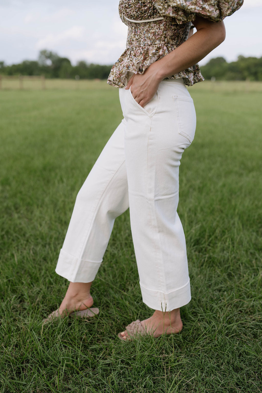 High Rise Wide Leg Cuffed Pants