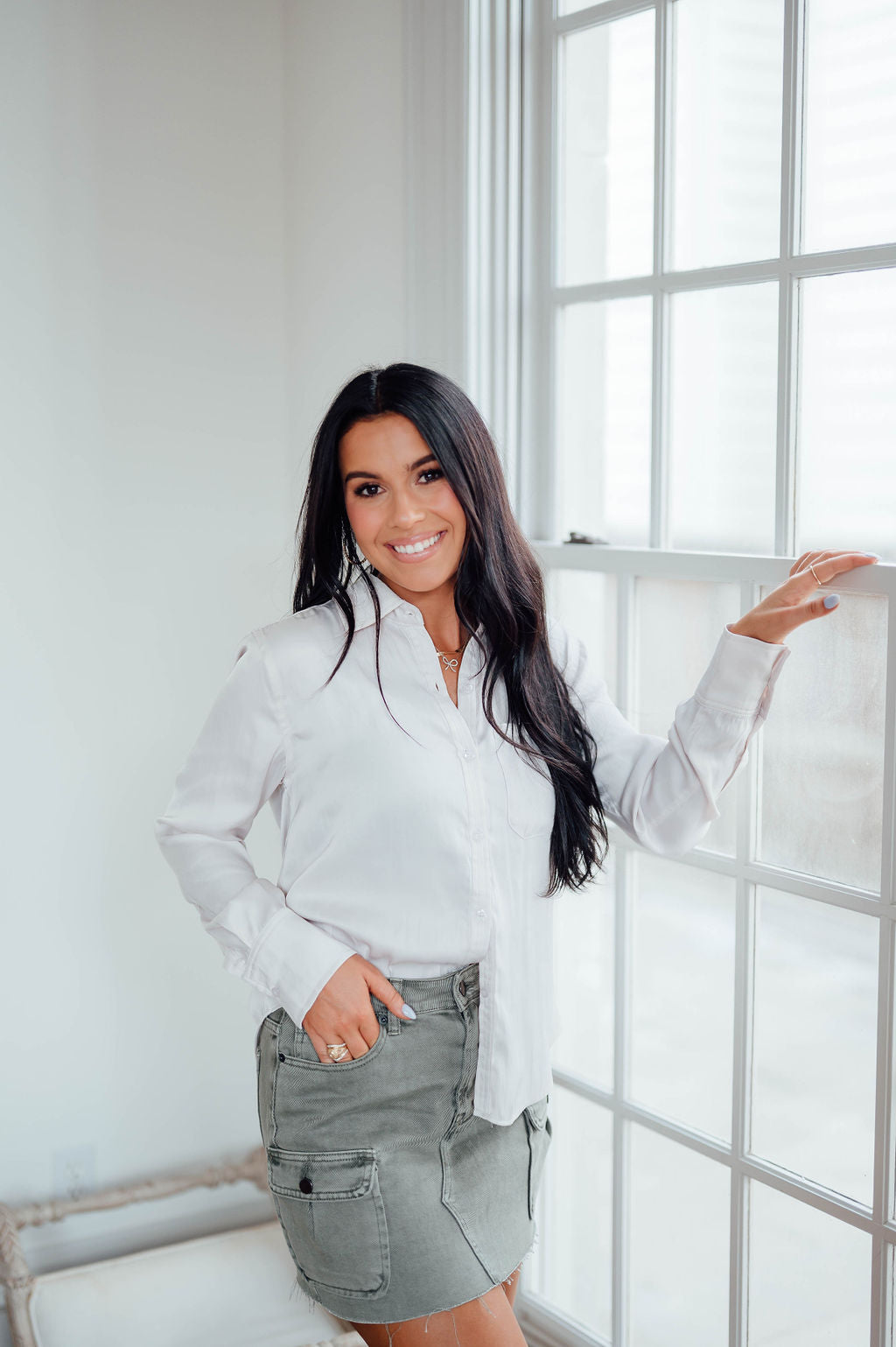 Sleek Pearl Button Up