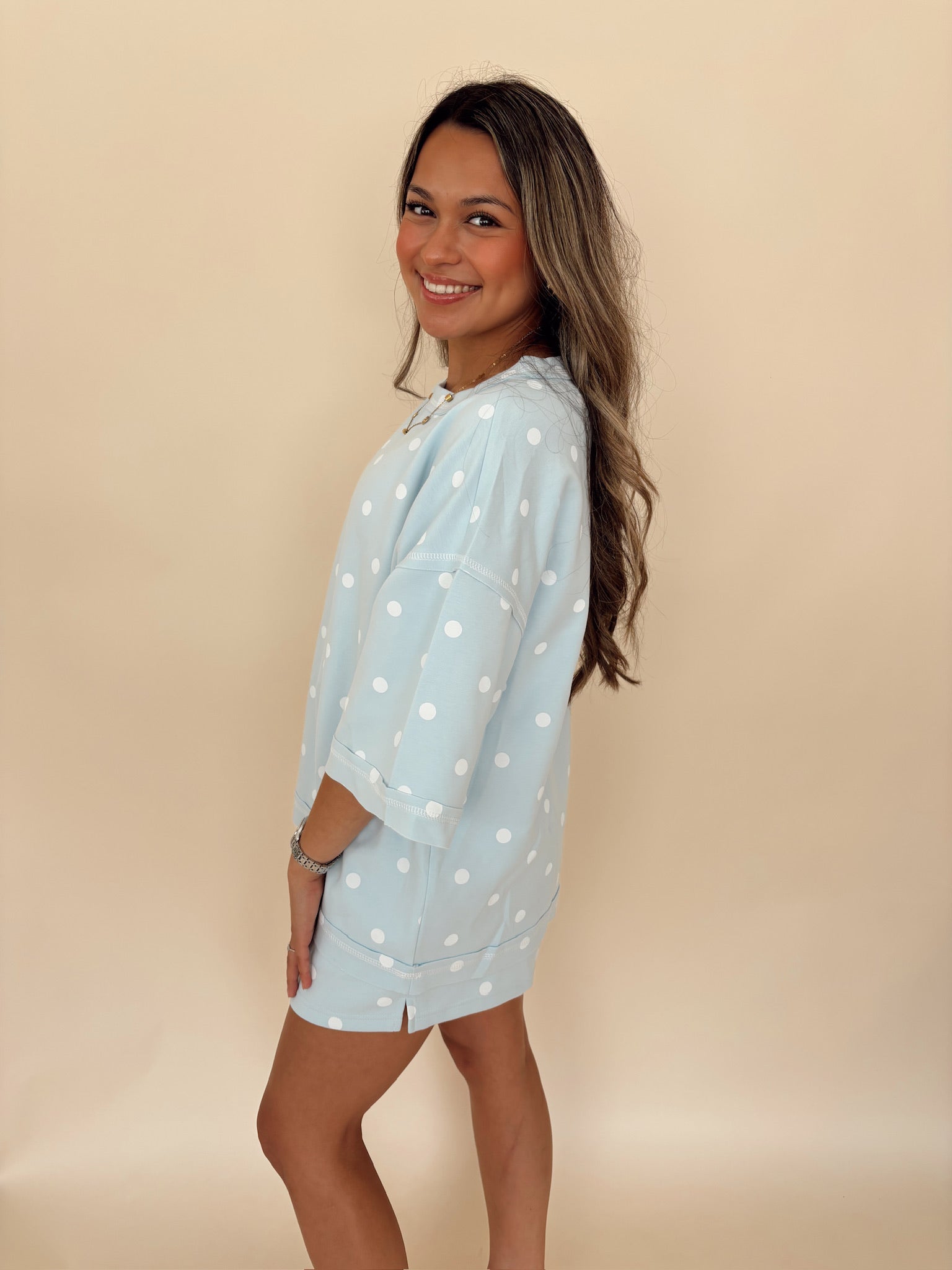 Baby Blue Polka Dot Shorts Set