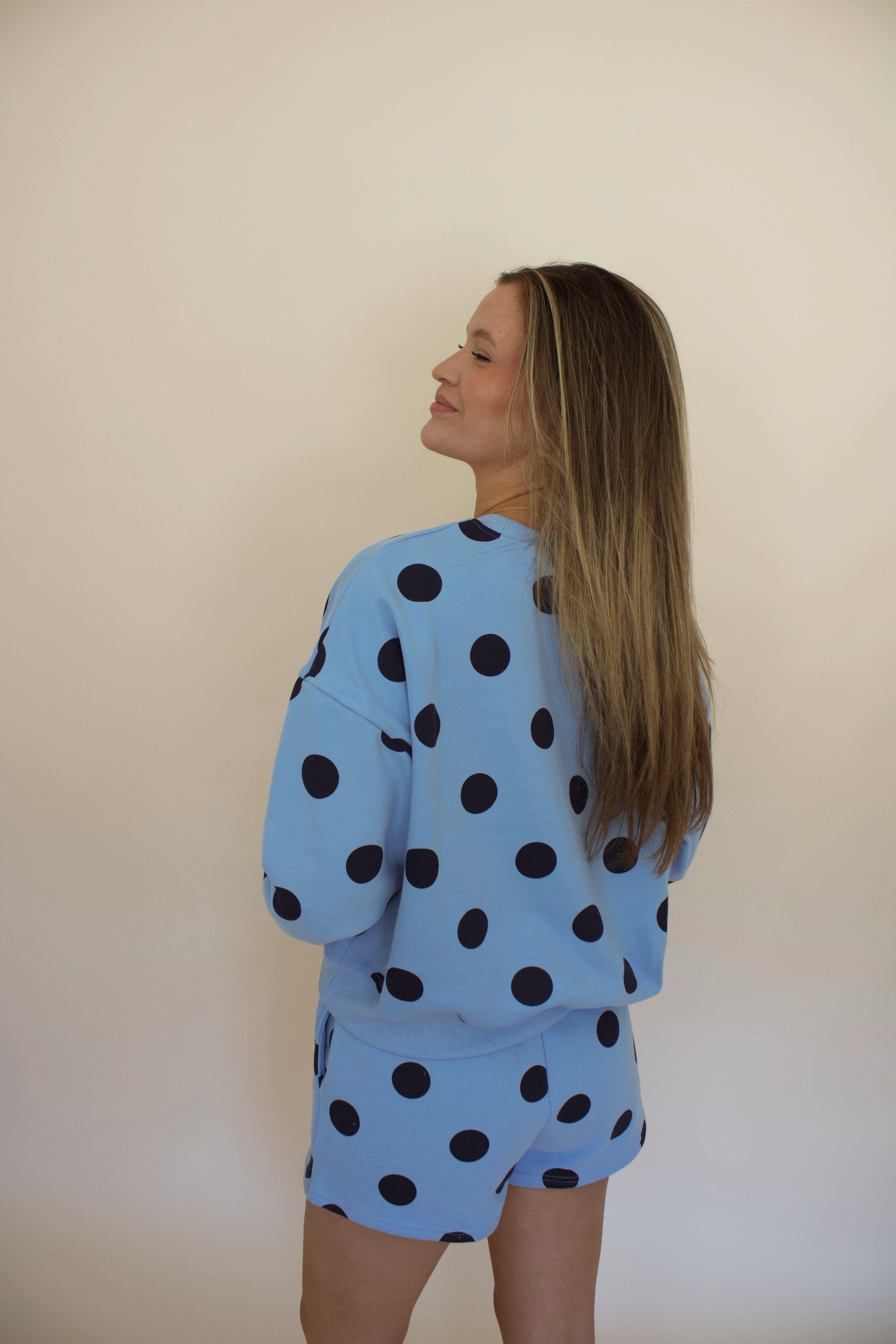 Sky Blue and Navy Polkadot Set
