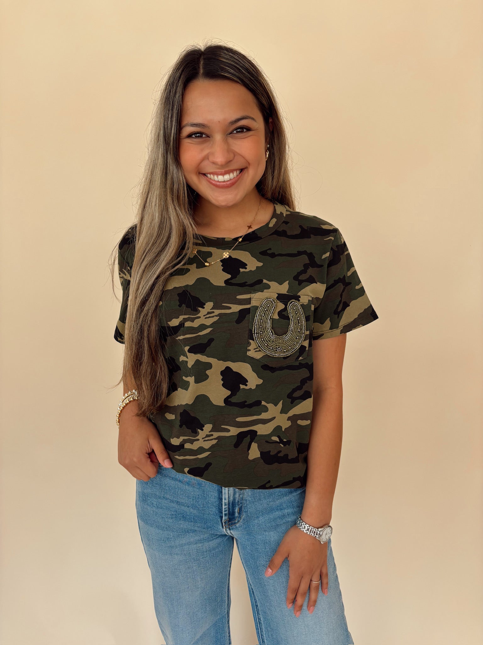 Camo Horse Shoe Tee by Rodeo Quincy