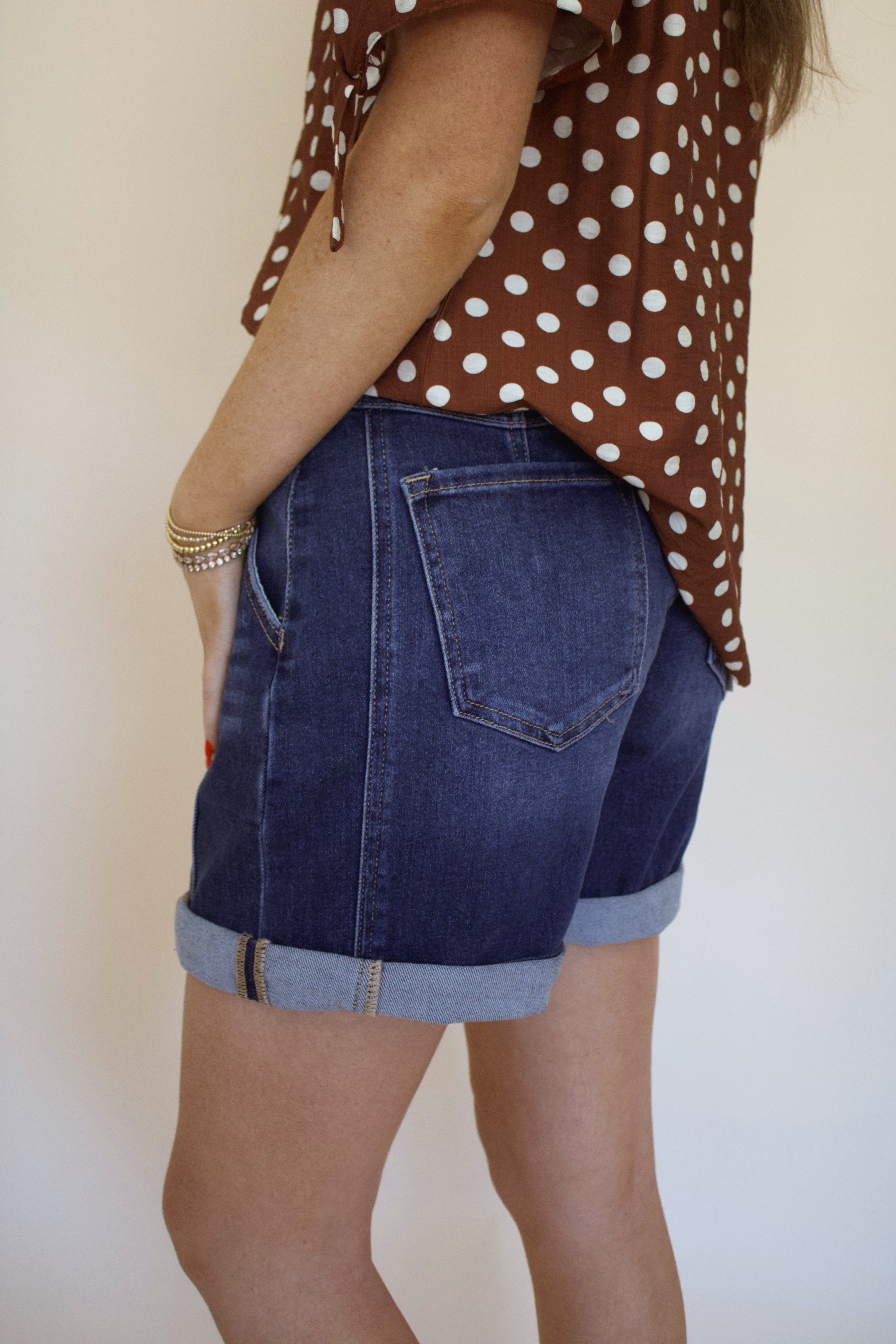 High Rise Seamed Roll Up Shorts by Risen