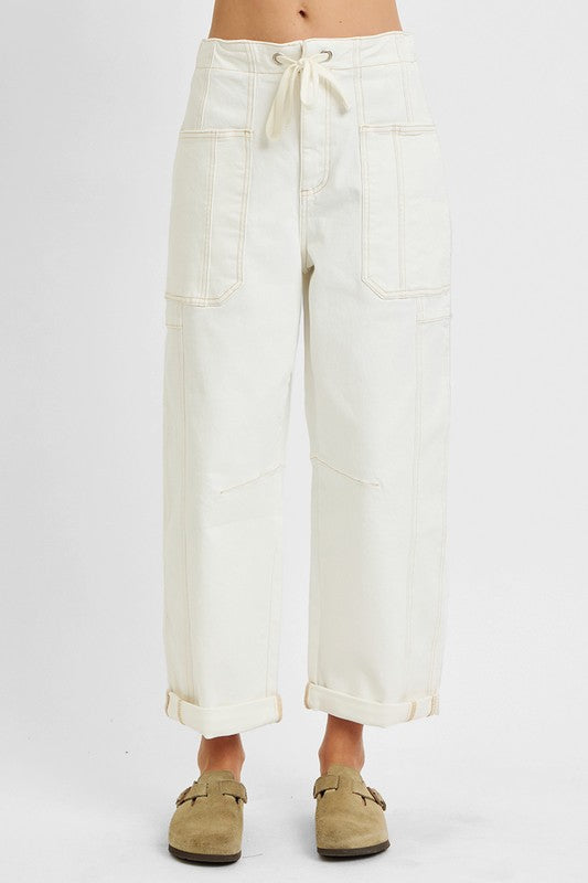 High Rise Barrel Cuffed Pants by Risen