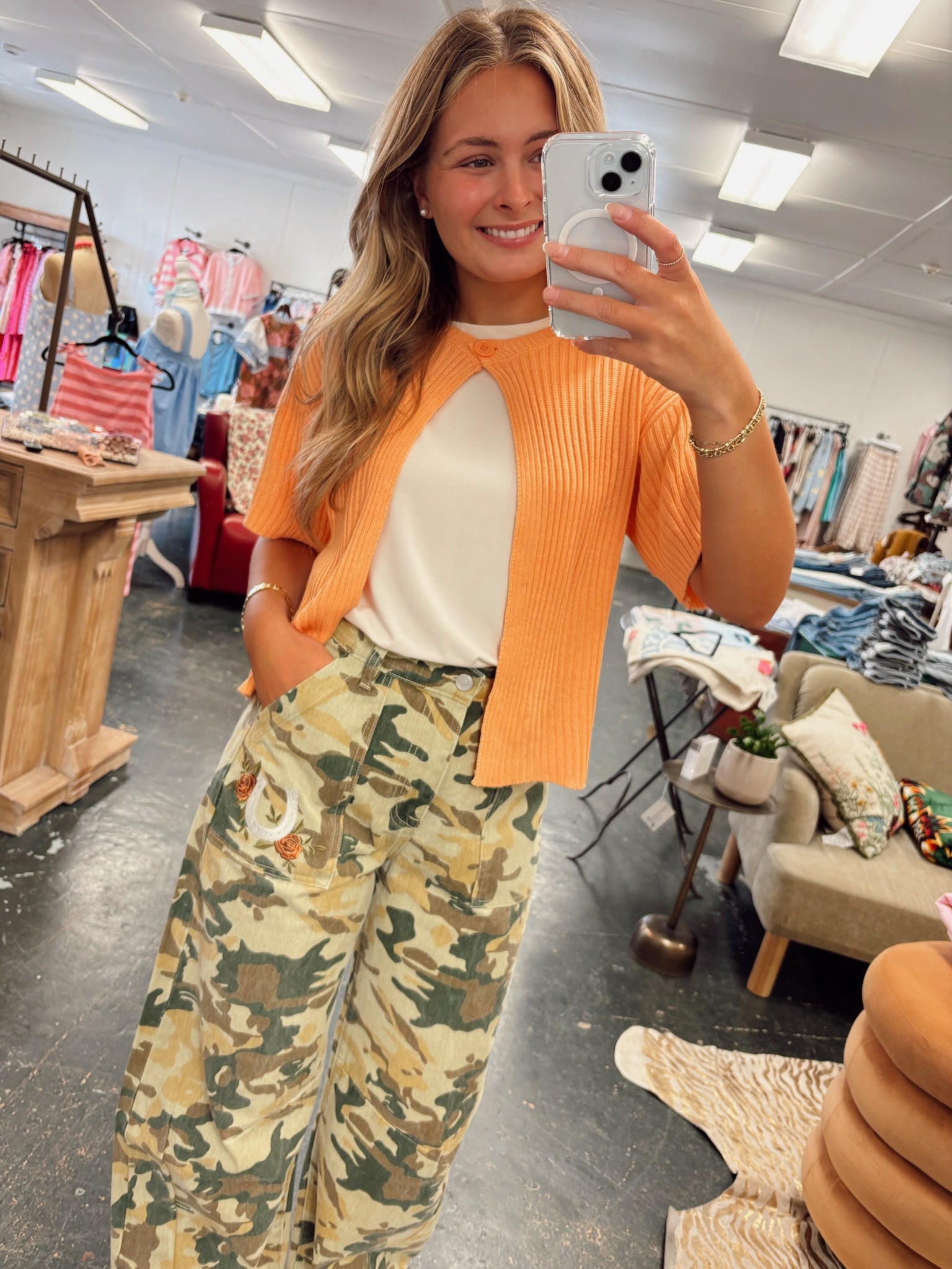 Orange Sickle Half Sleeve Sweater Cardigan