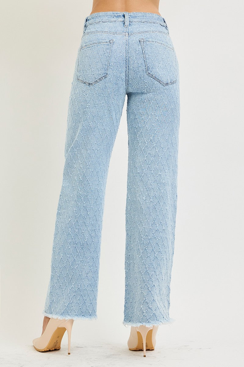 High Rise Ankle Straight Textured Jeans by Risen