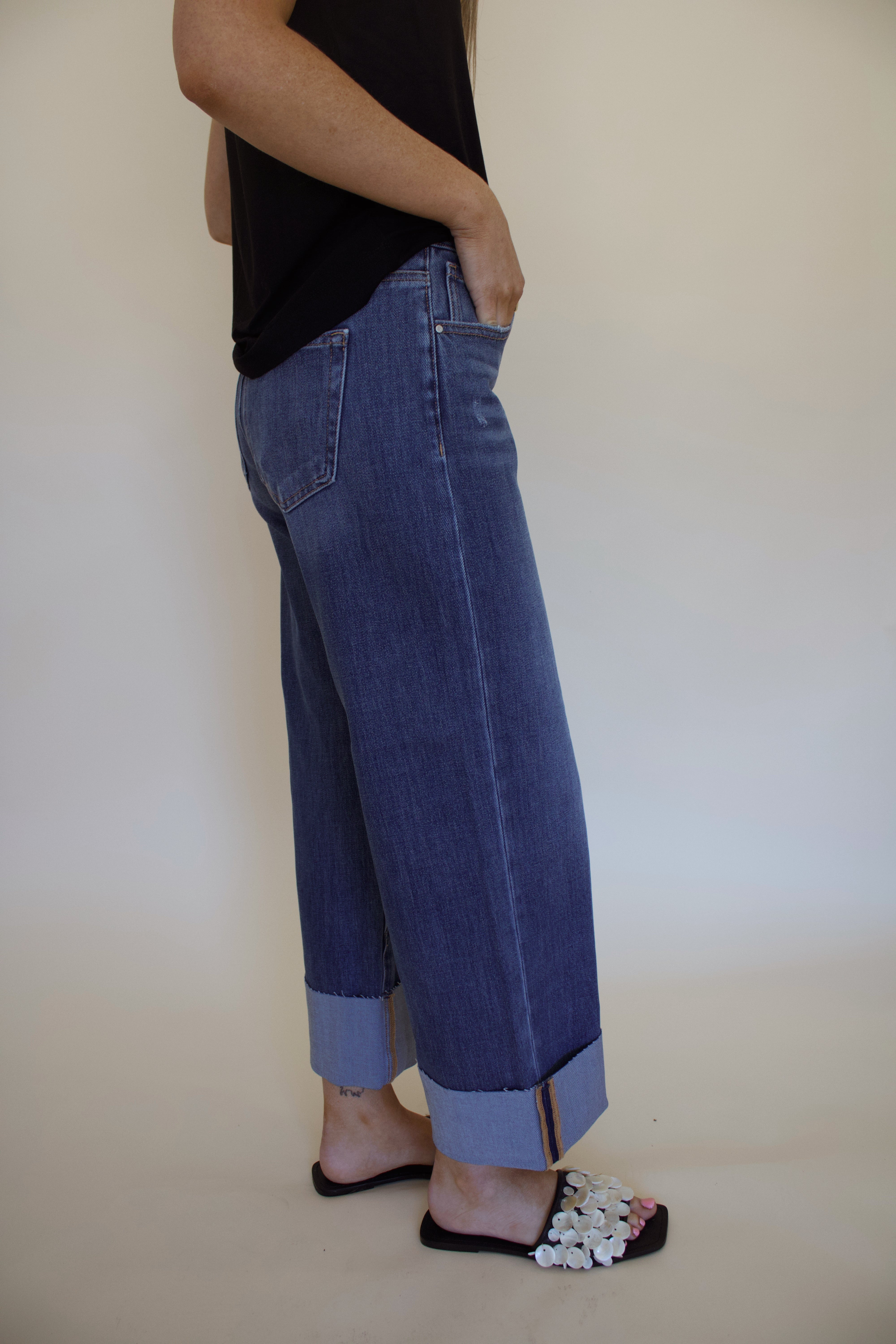 Mid Rise Cropped Straight With Cuffed Hem by Risen