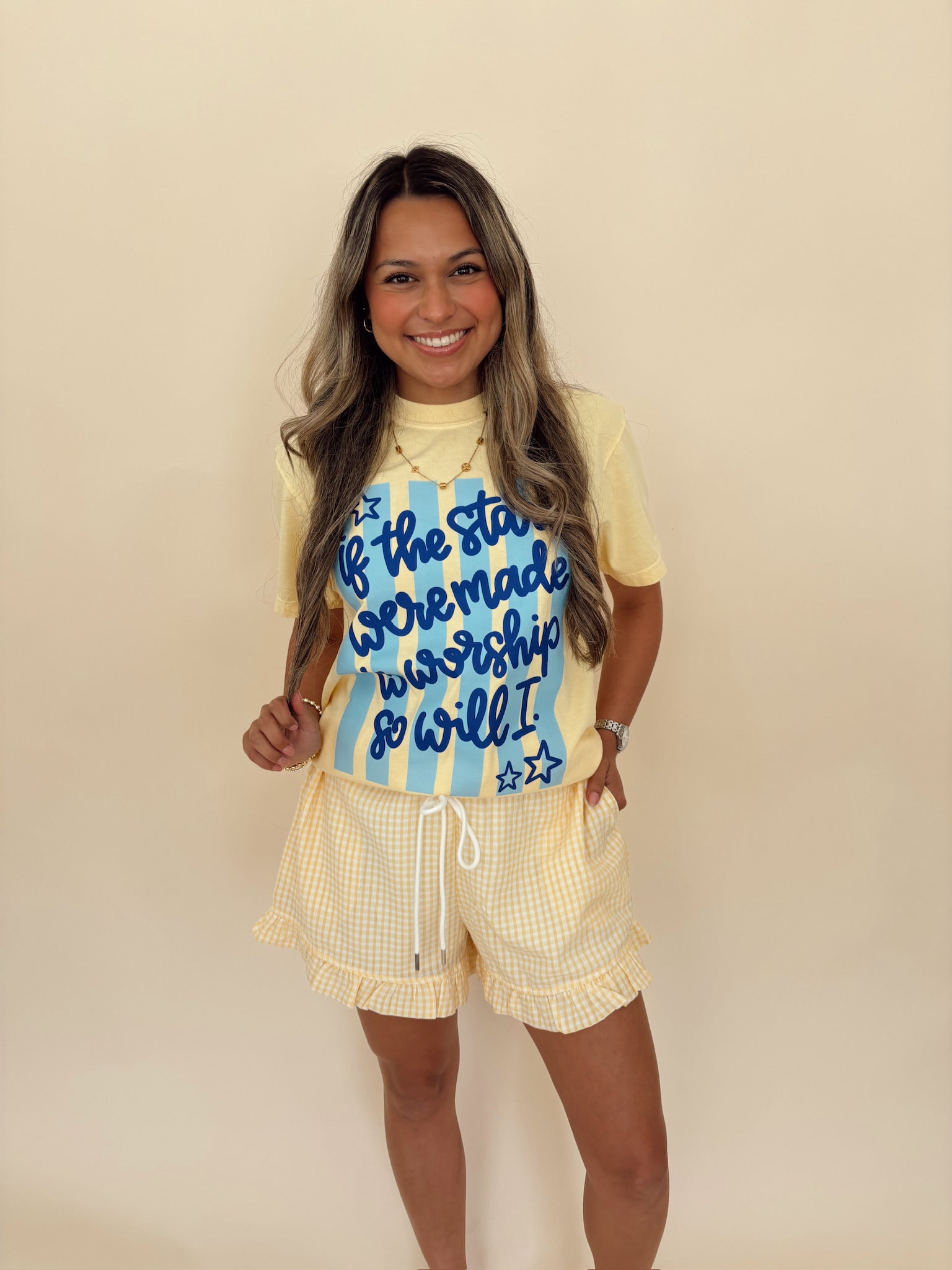 Yellow Gingham Ruffle Hem Shorts