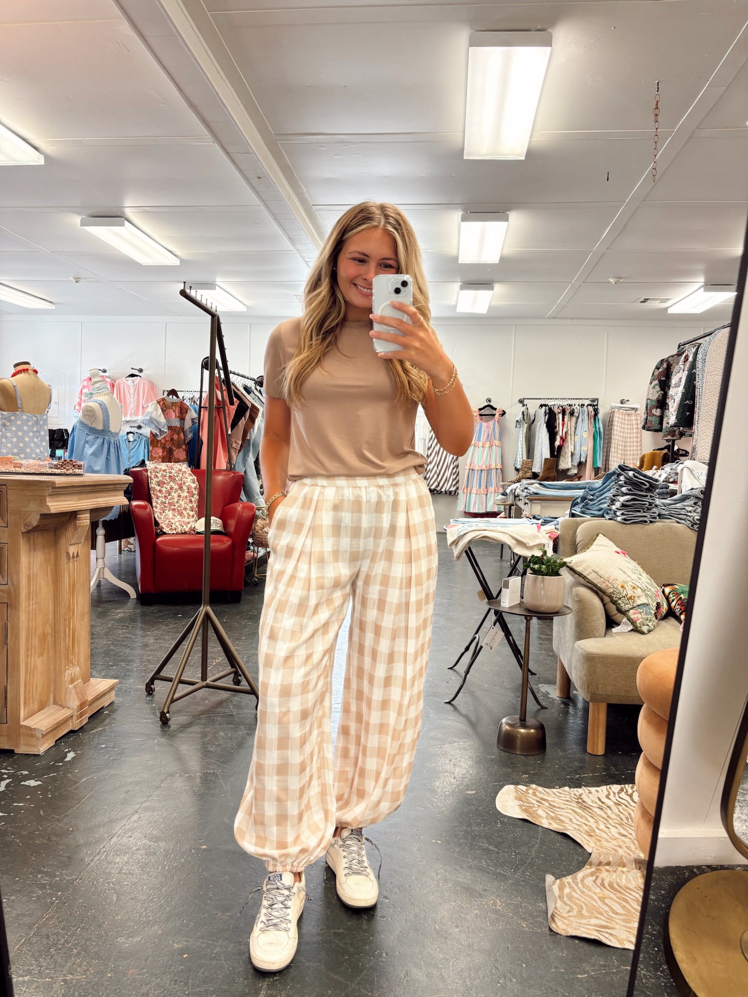 Oatmeal Checkered Joggers