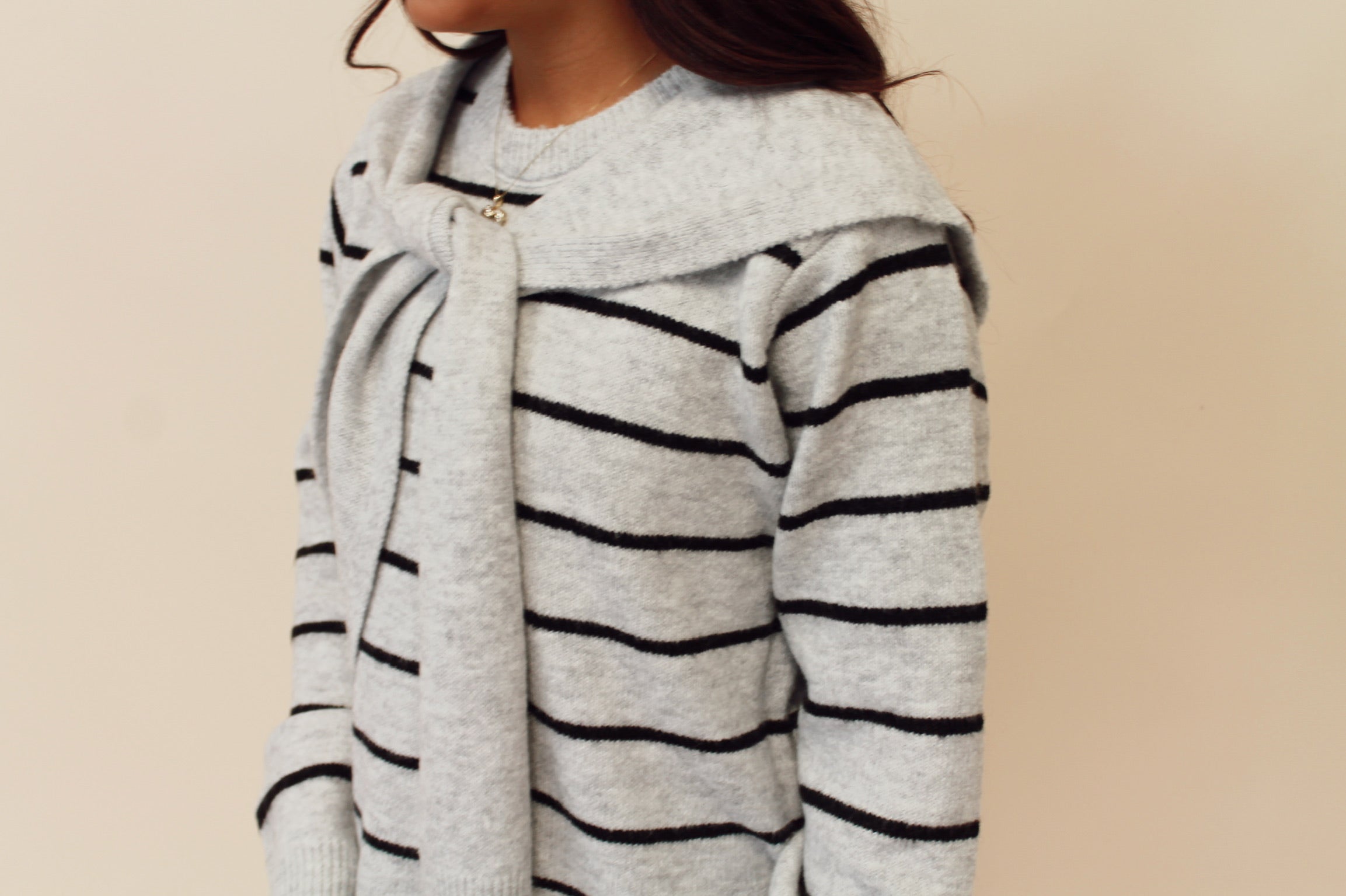 Stripe Knitted Top with Scarf