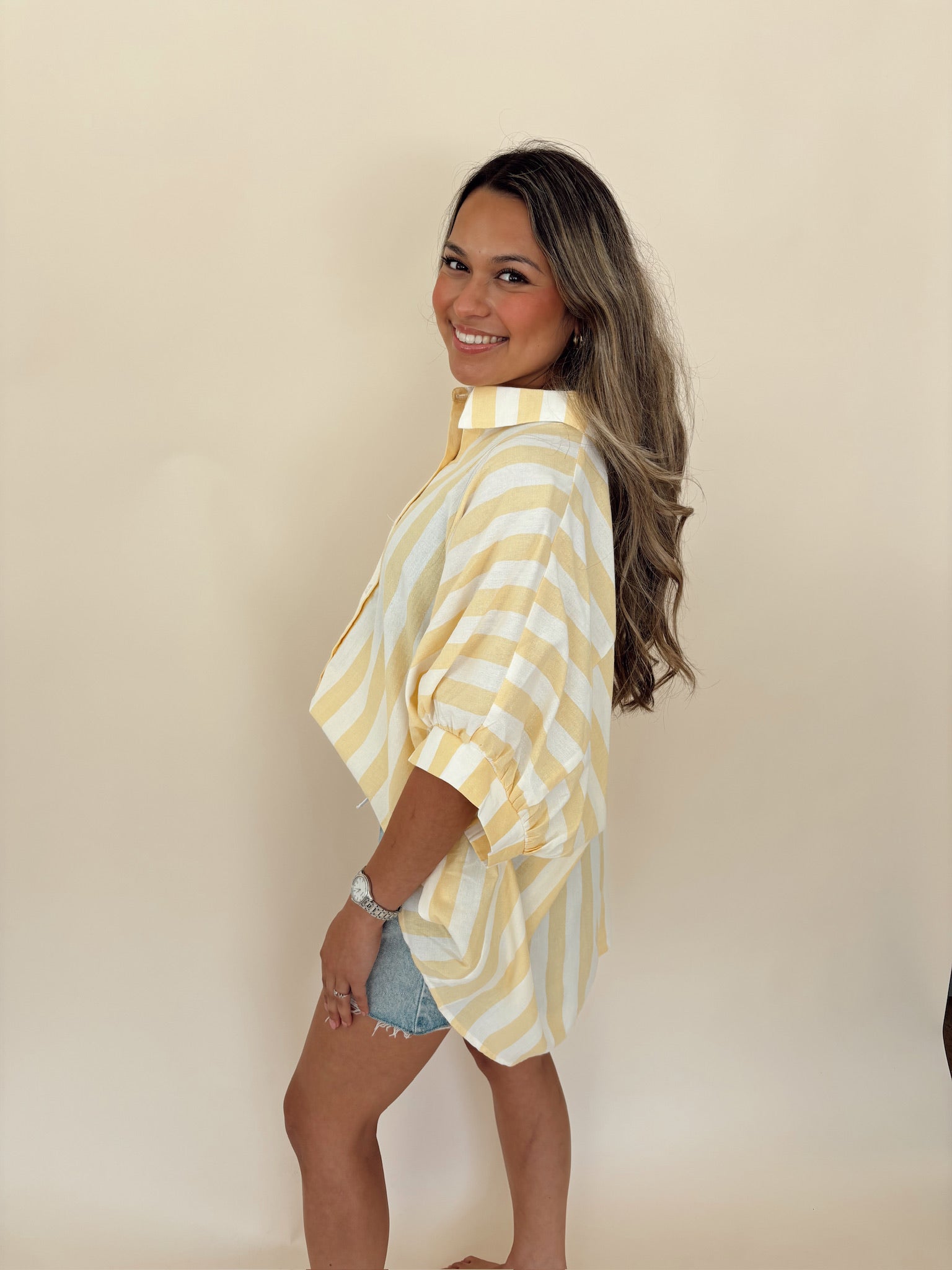 Lemon Striped Button Down Shirt