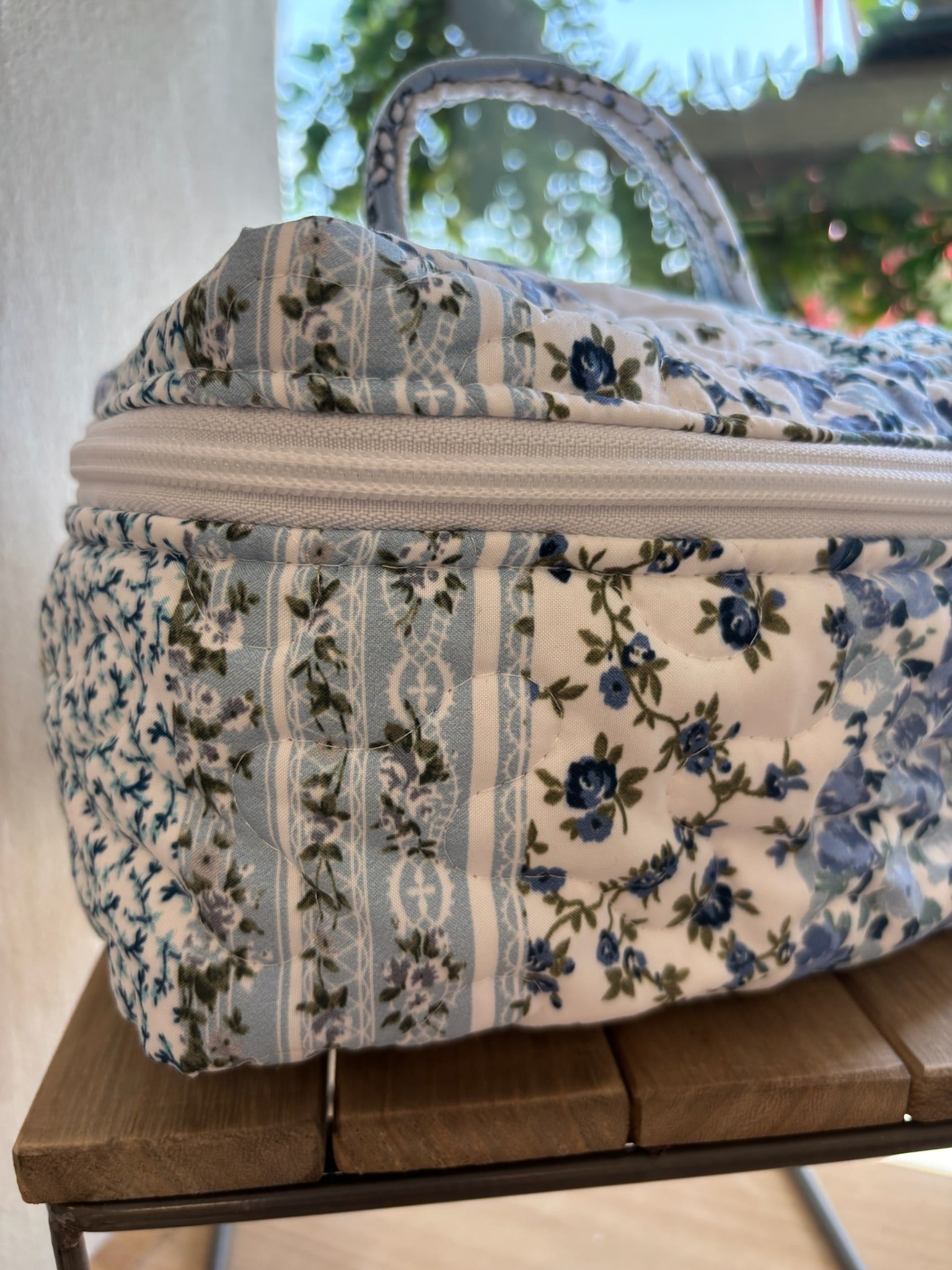 Paige Patchwork Stripe Blue Quilted Travel Case