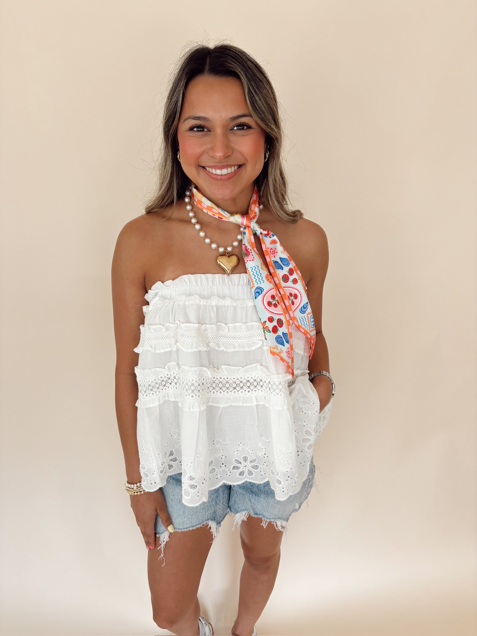 Lace Trim Strapless Top