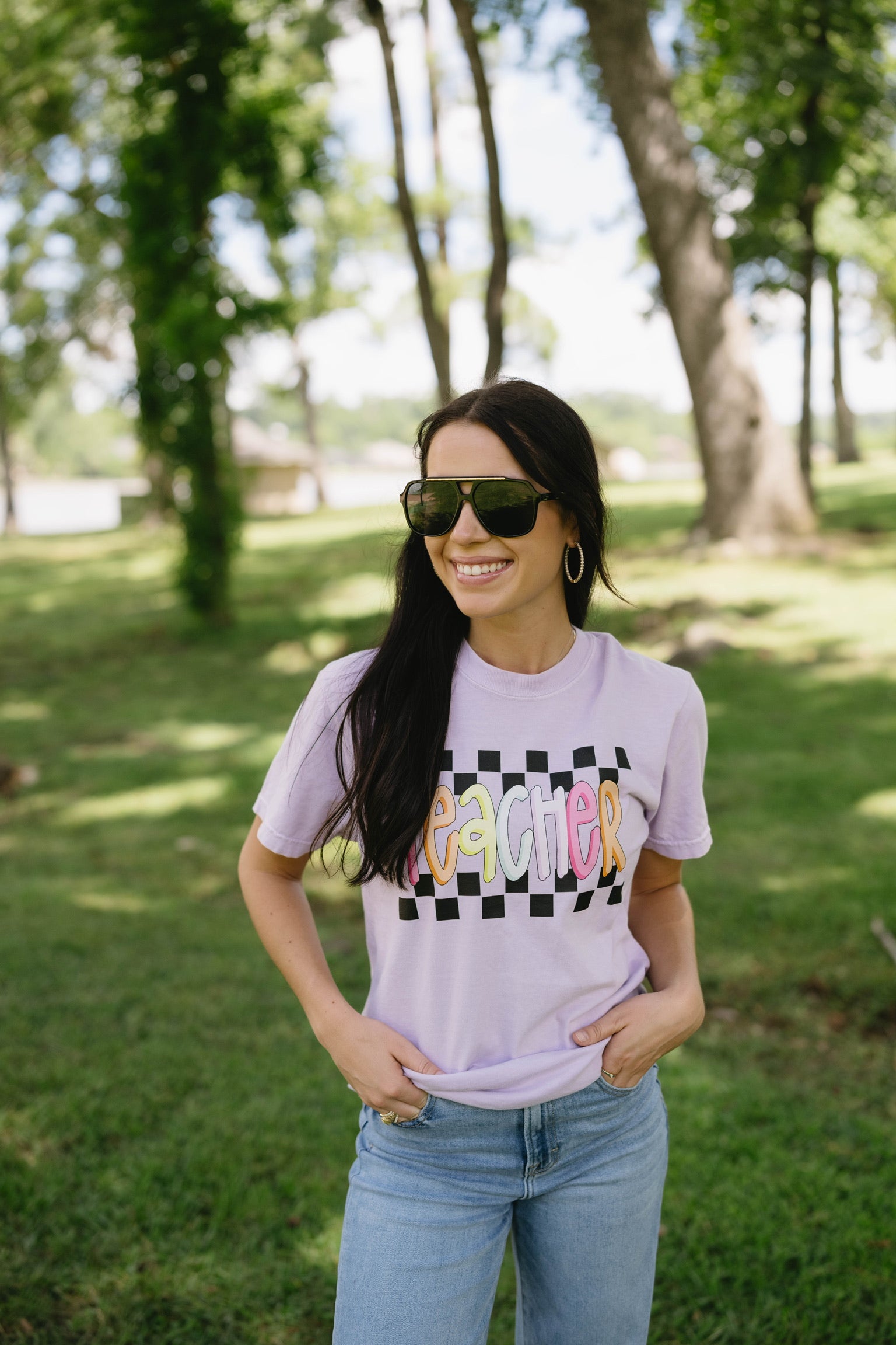 Teacher checkered tee