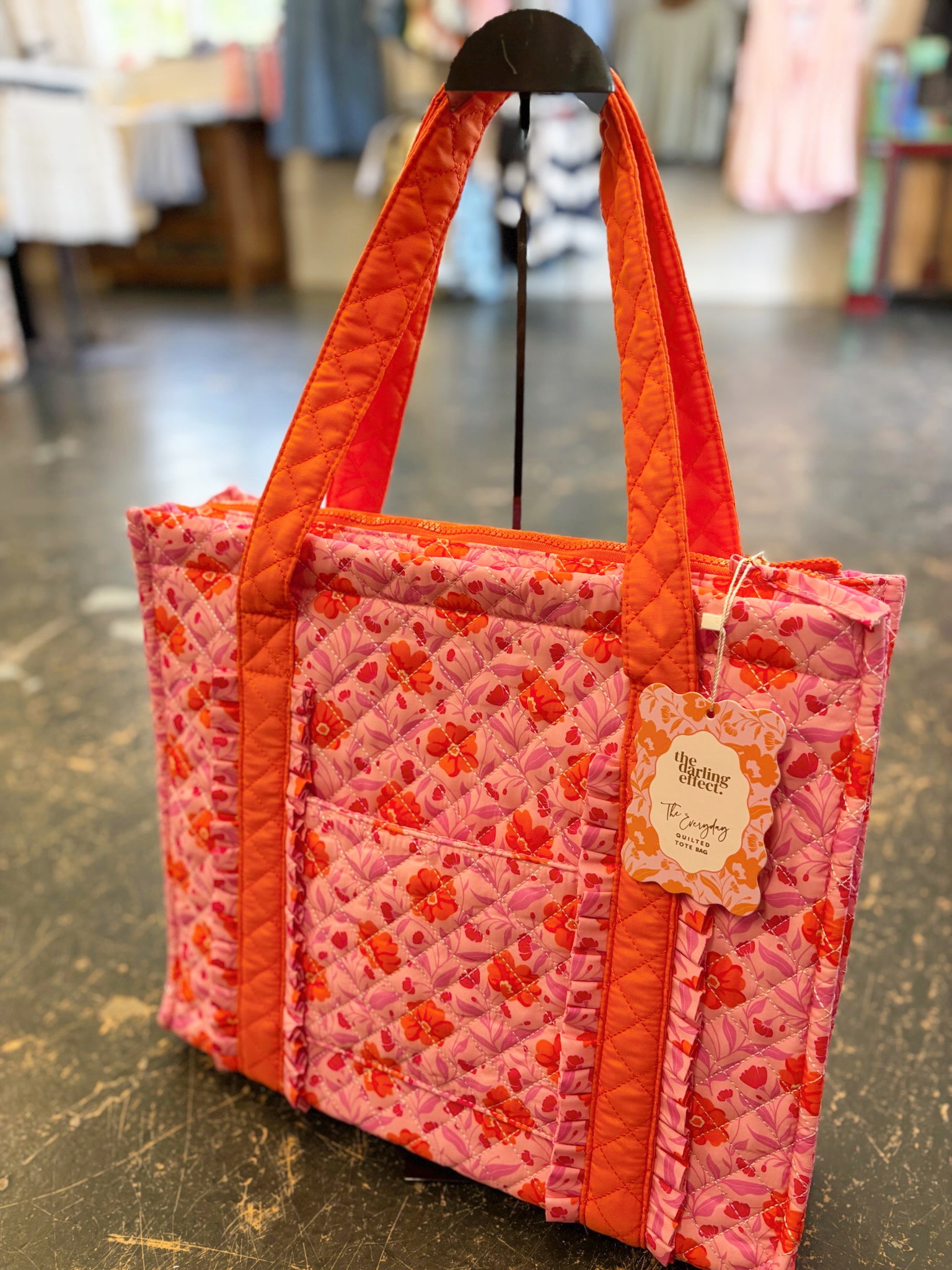 The Everyday Quilted Tote Bag in Poppin' Petals Hot Pink