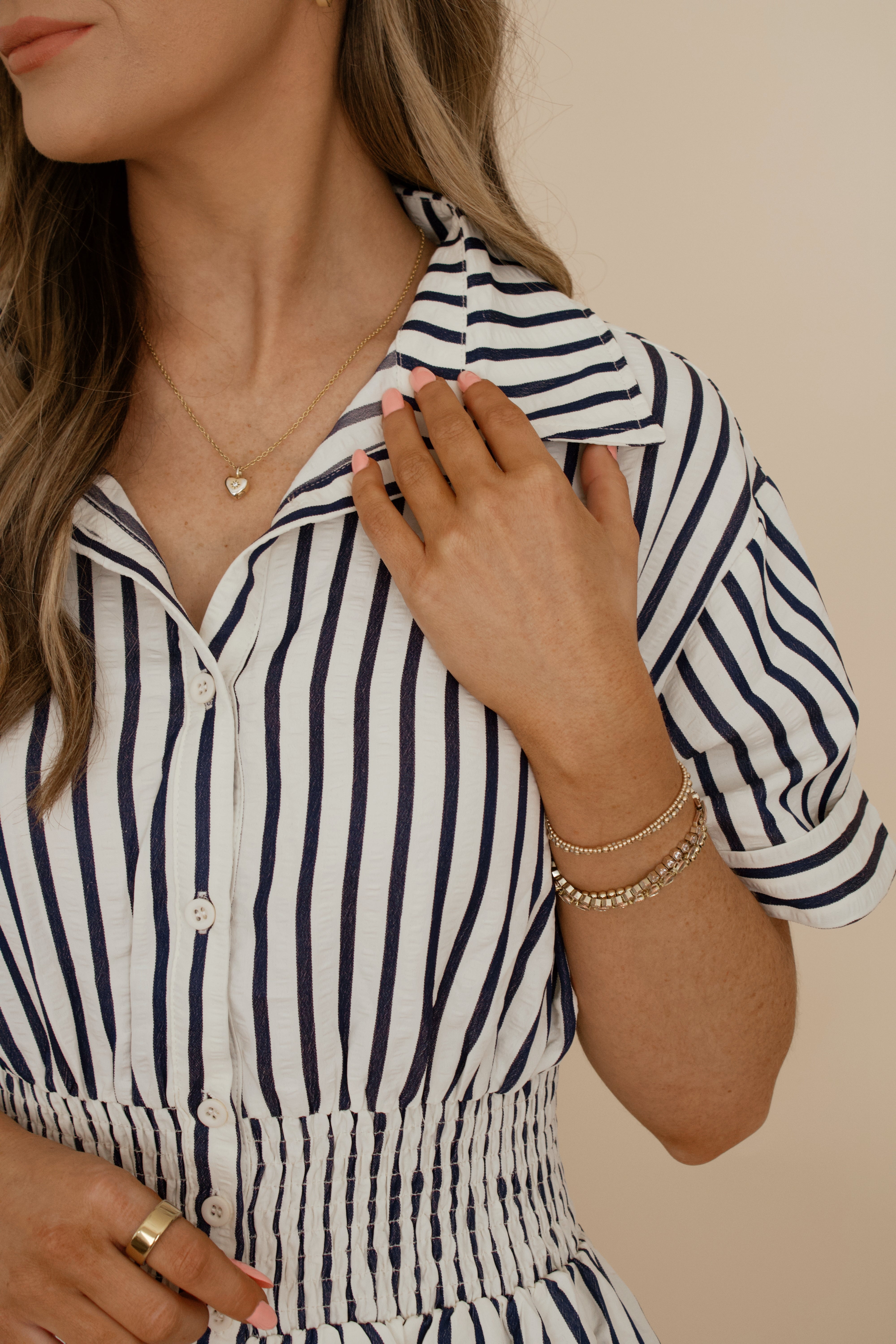 Navy Striped Midi Dress