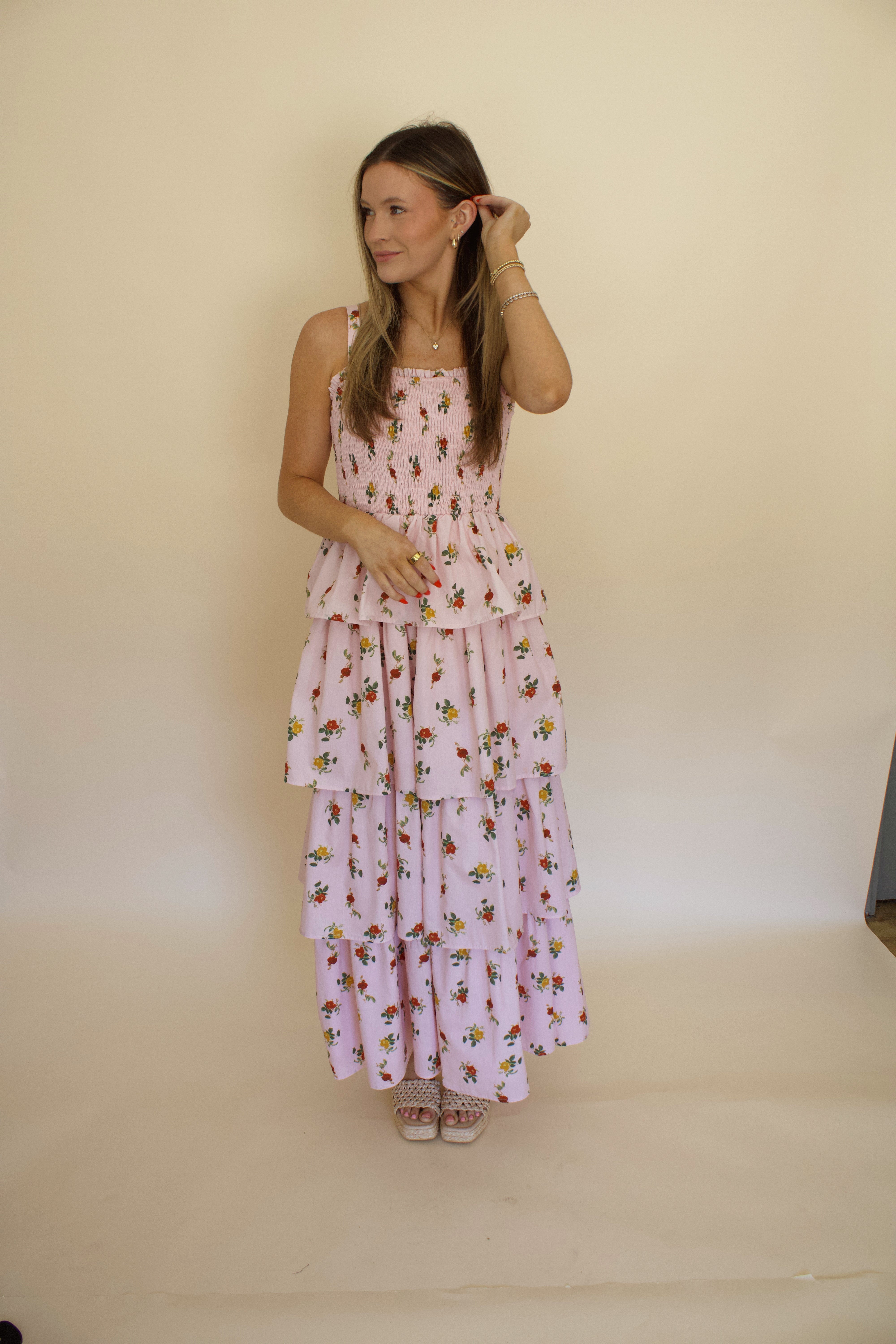 Pink Ruffle Floral Dress