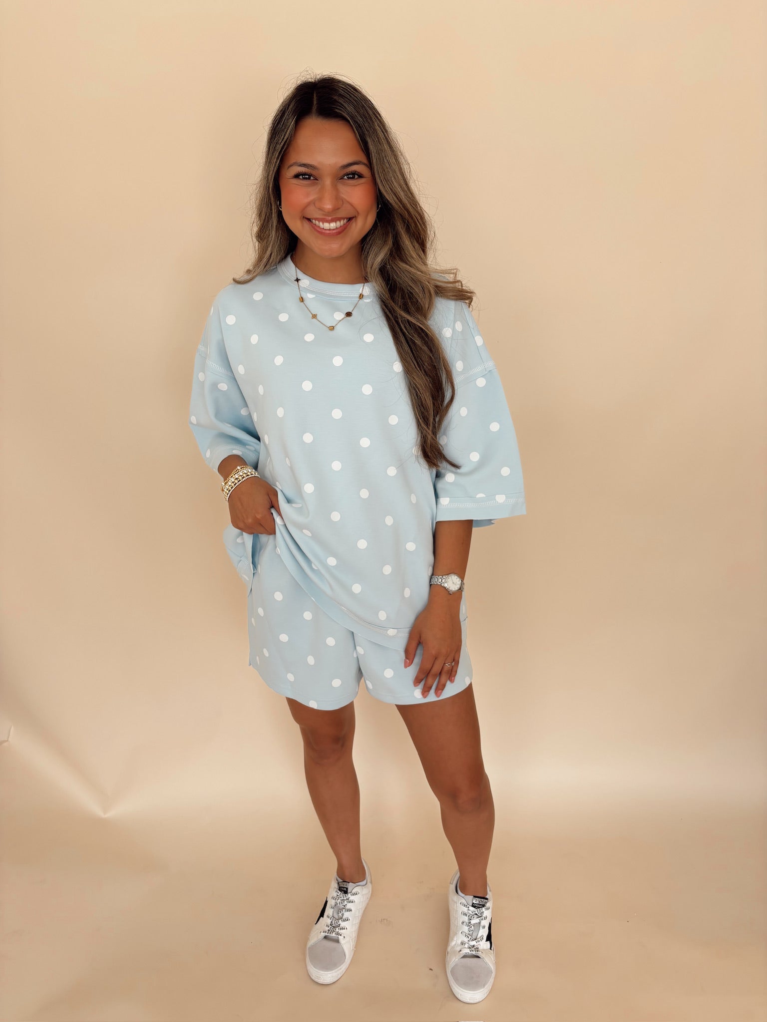 Baby Blue Polka Dot Shorts Set