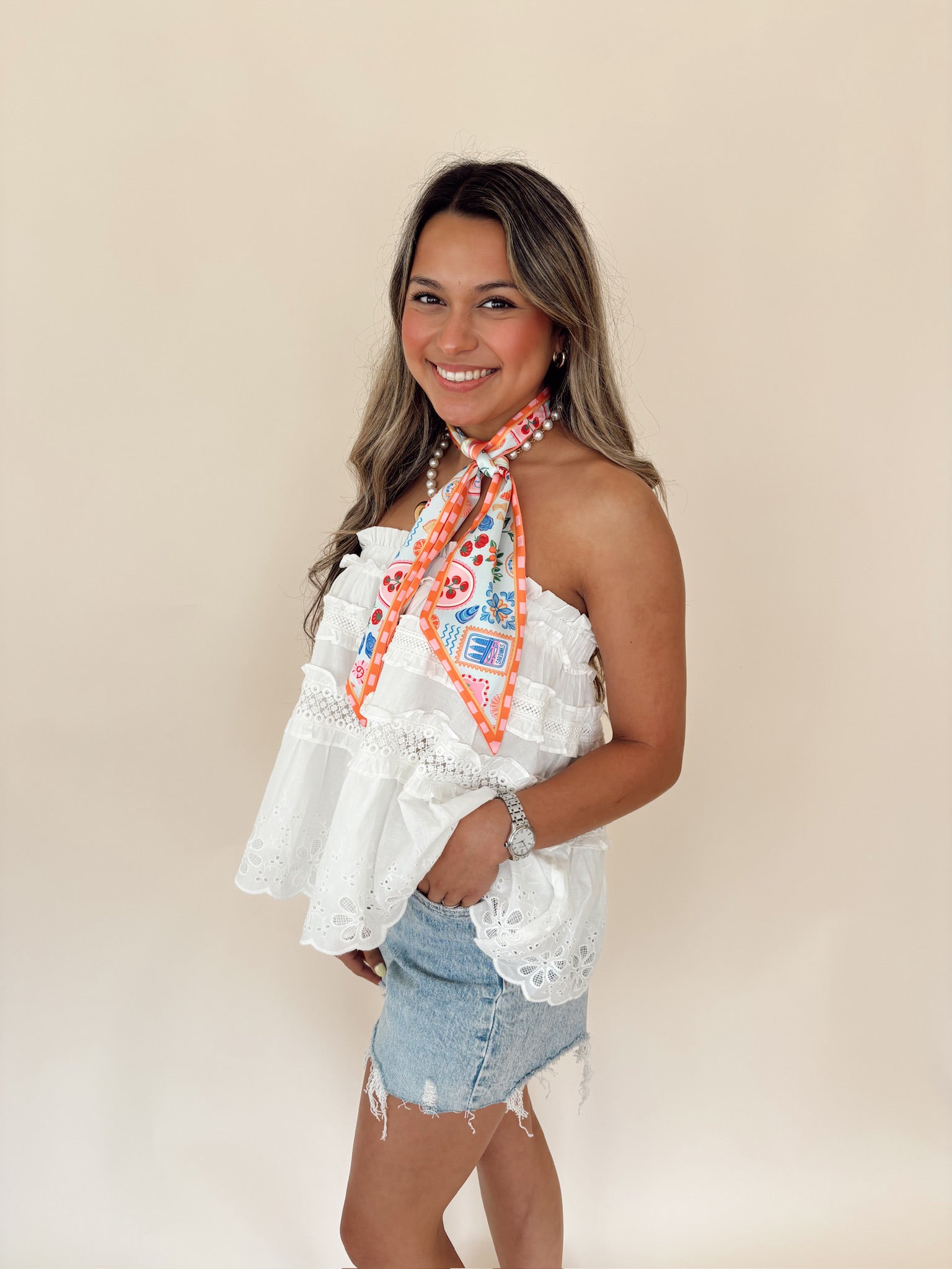 Lace Trim Strapless Top