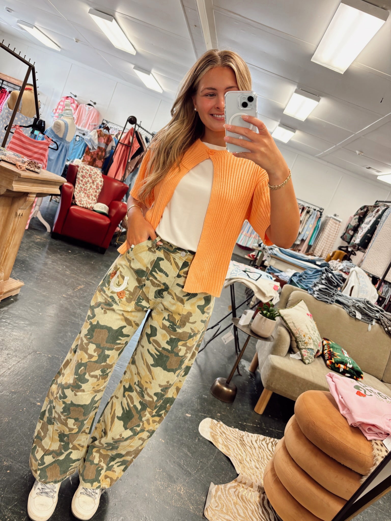 Orange Sickle Half Sleeve Sweater Cardigan
