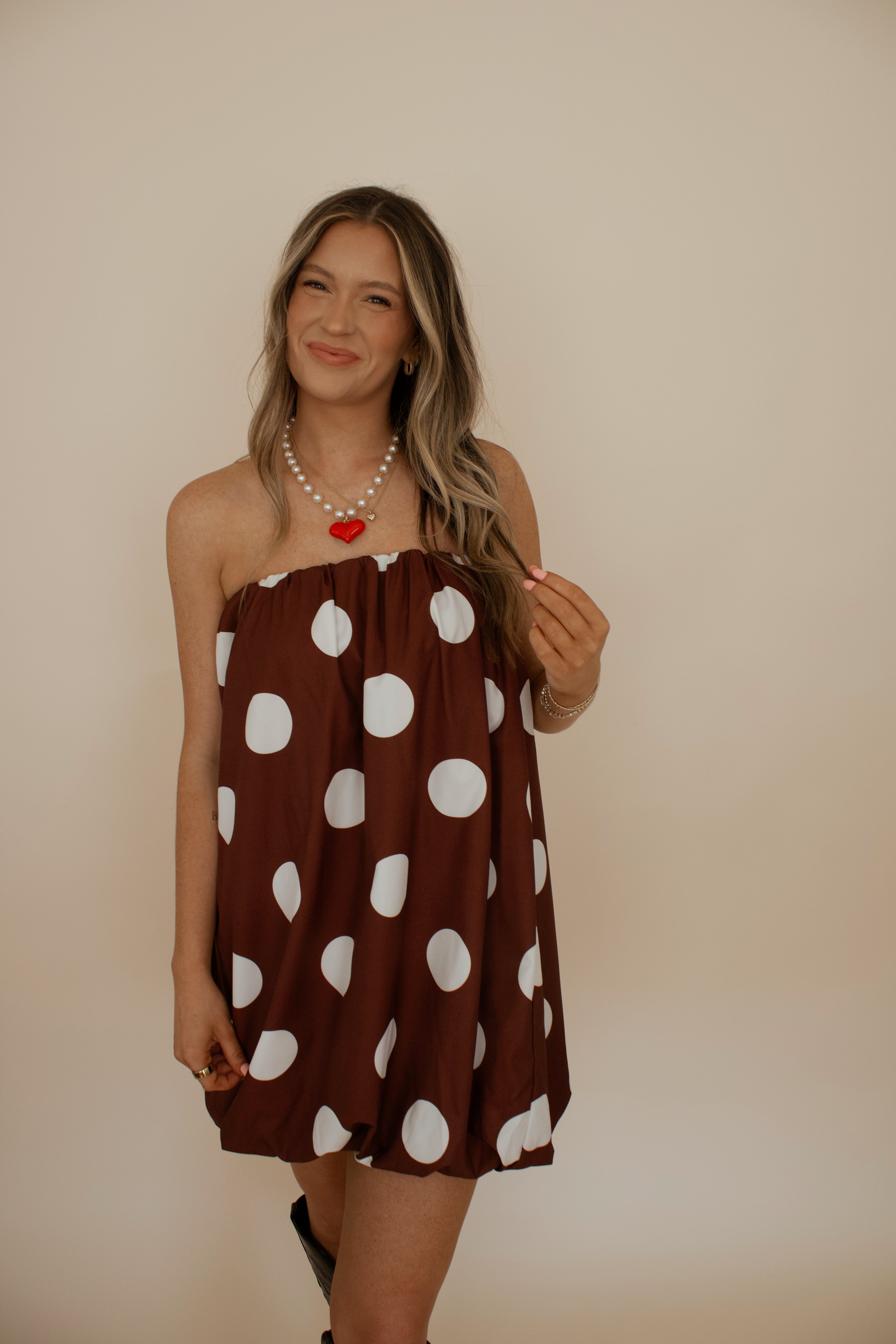 Polka Dot Off Strapless Tube Balloon Dress