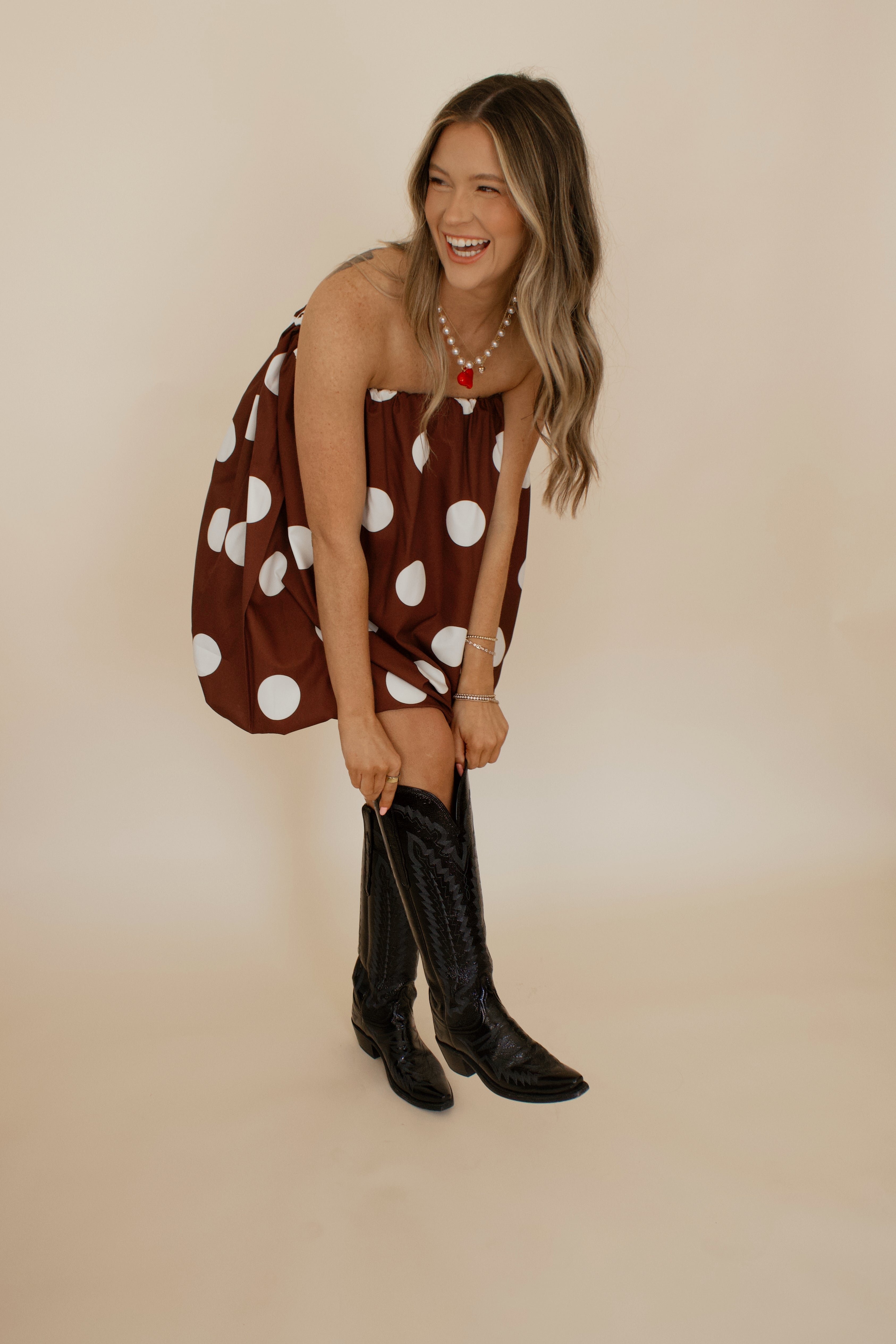Polka Dot Off Strapless Tube Balloon Dress