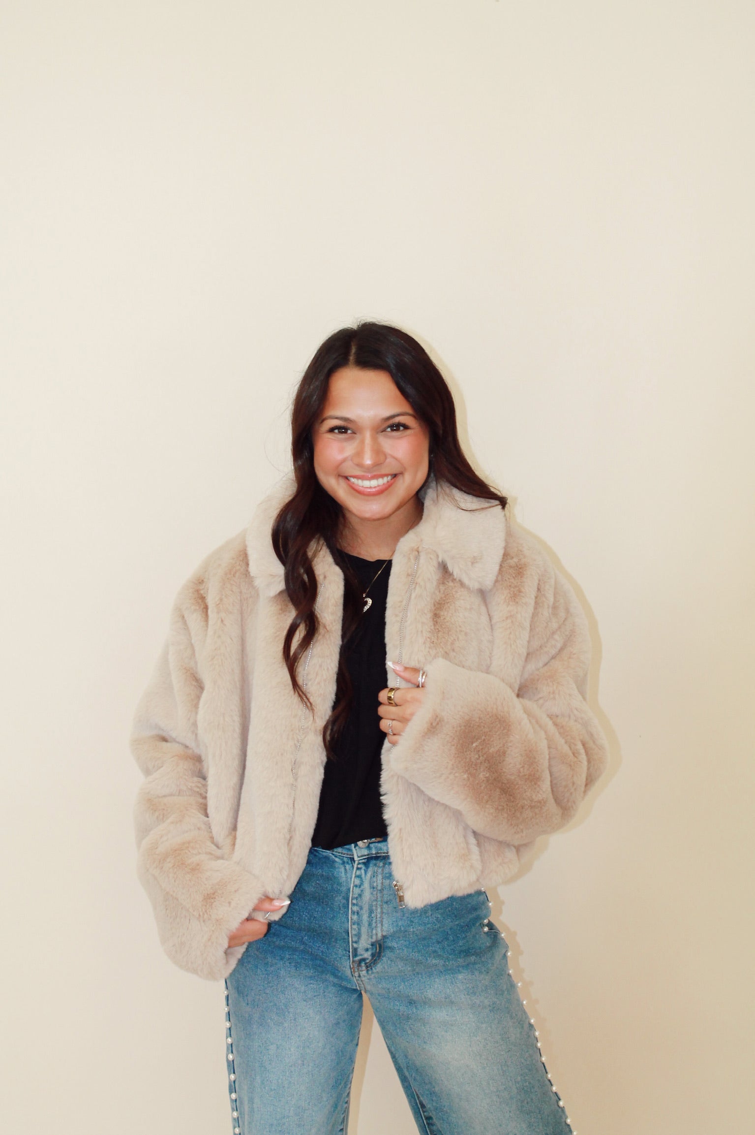 Mocha Fur Pleated Jacket