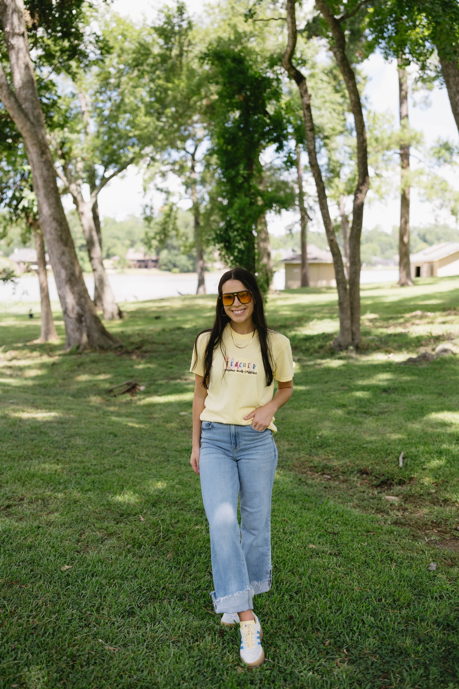 Teacher: Crayons, Kids, Caffeine embroidered tee