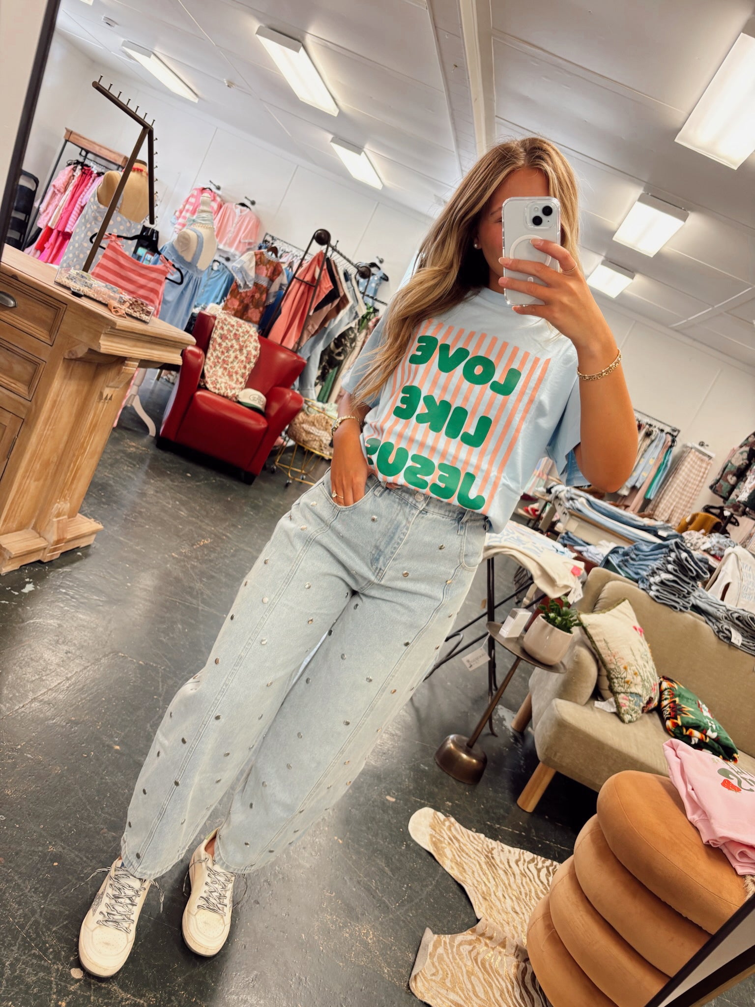 Studded Barrel Jeans