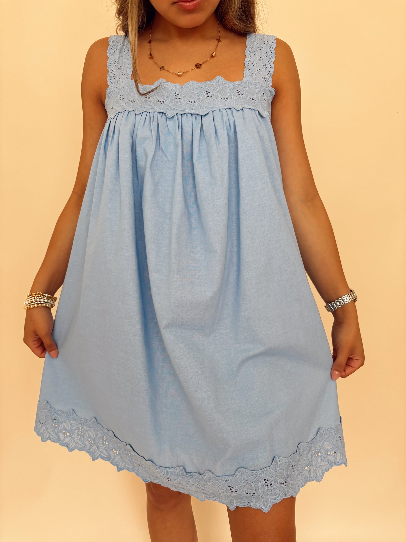 Linen Lace Trim Dress