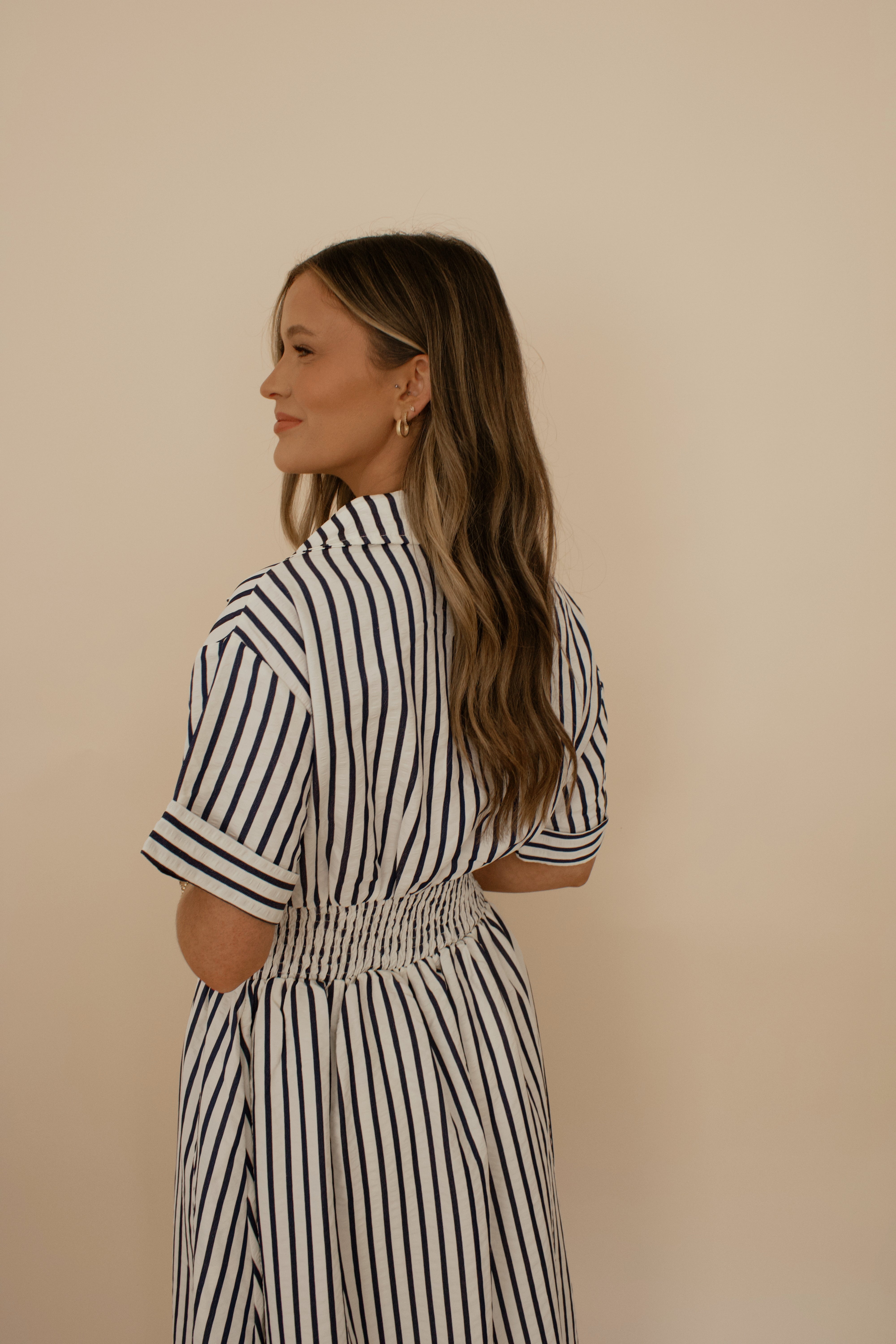 Navy Striped Midi Dress