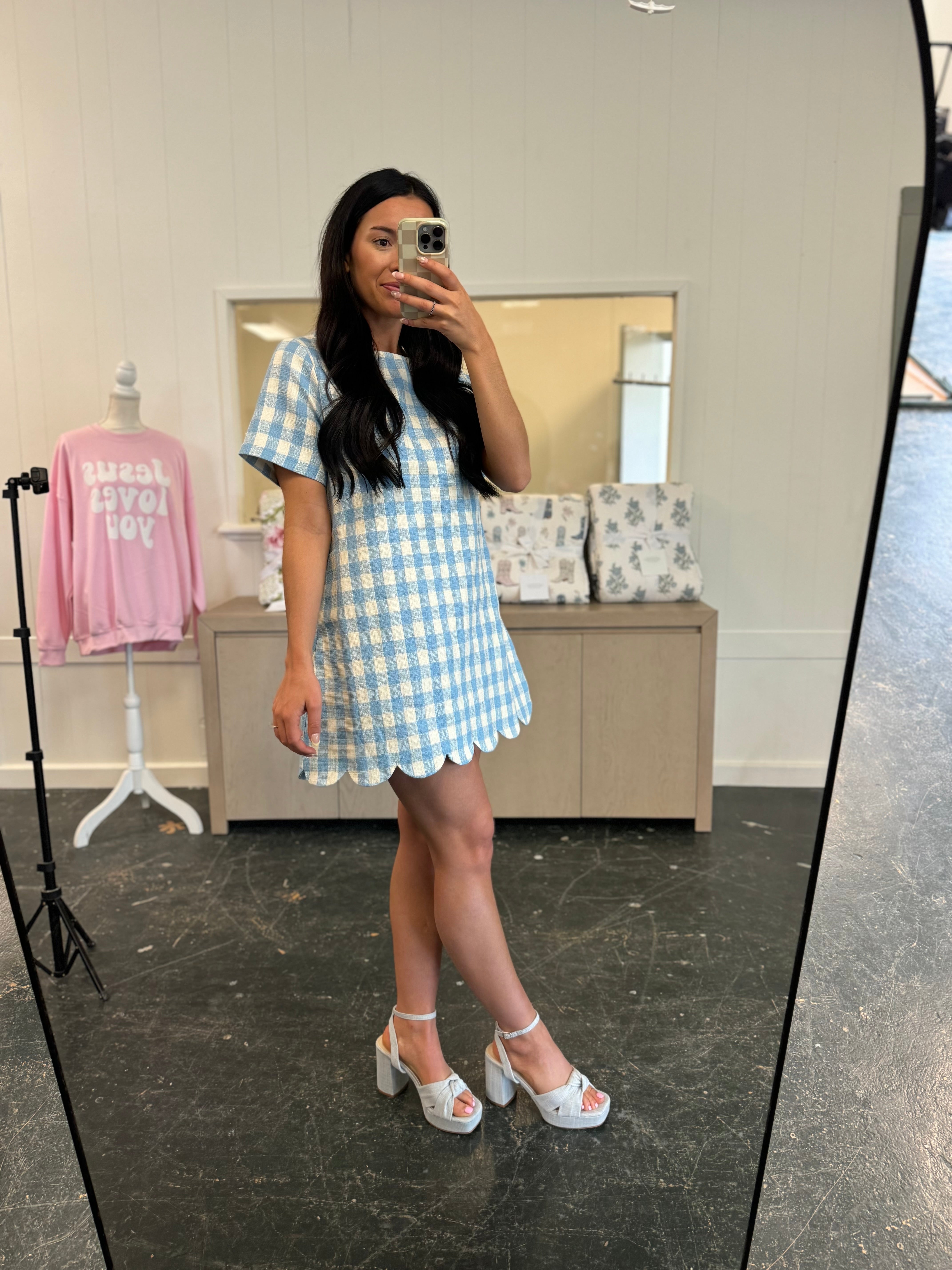 Gingham Blue Scalloped Dress