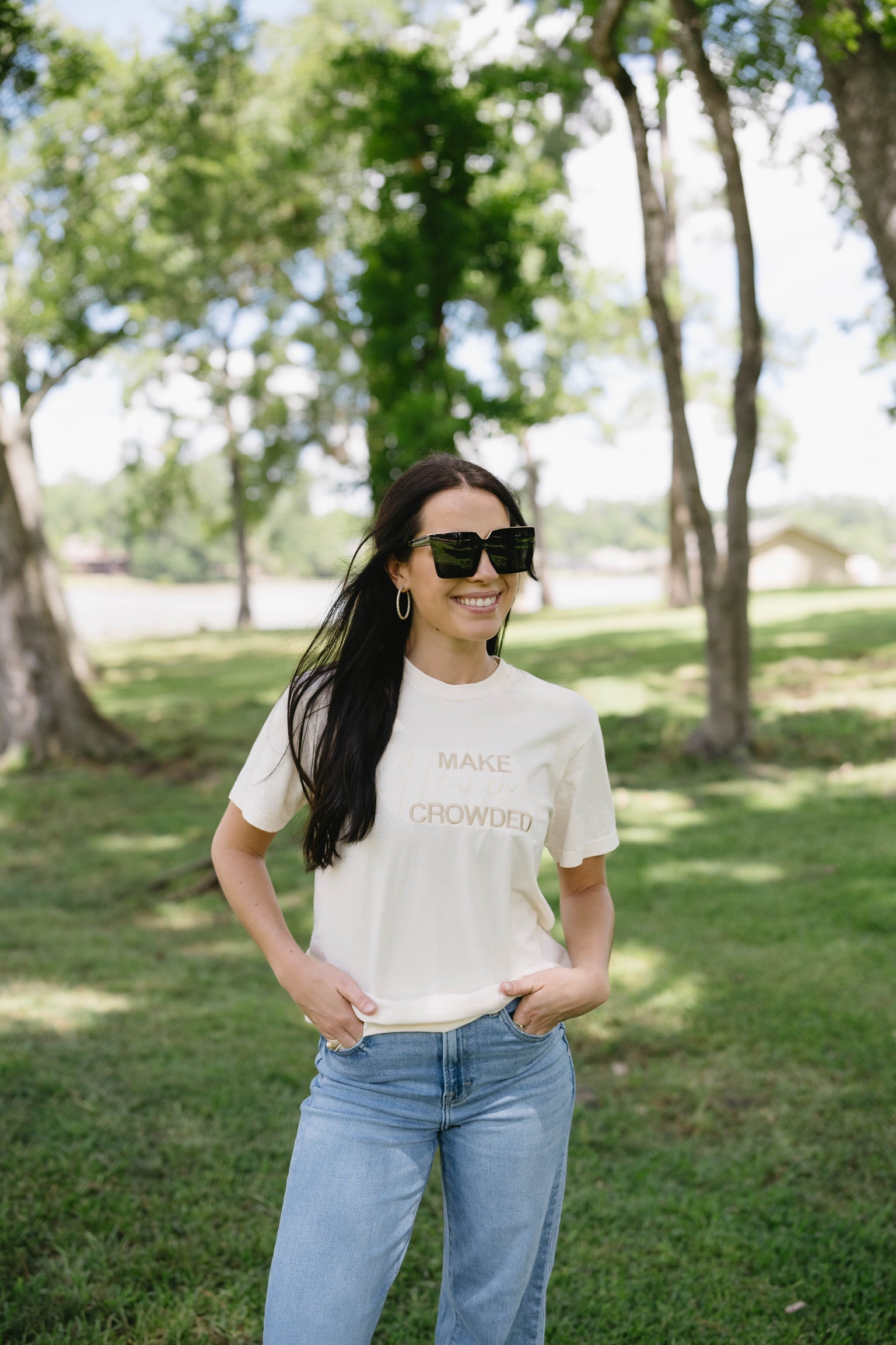 Make Heaven Crowded embroidered tee in ivory