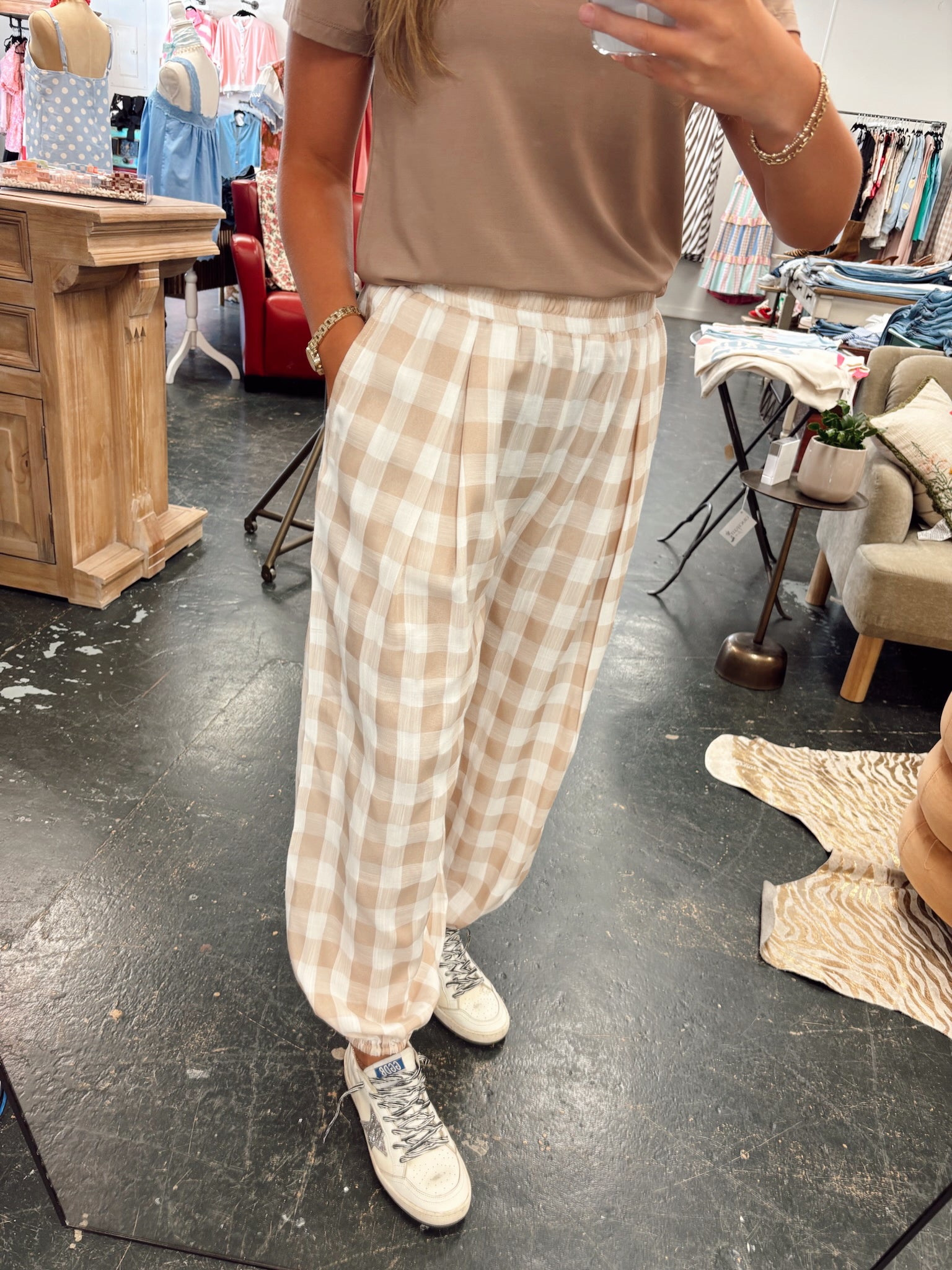 Oatmeal Checkered Joggers