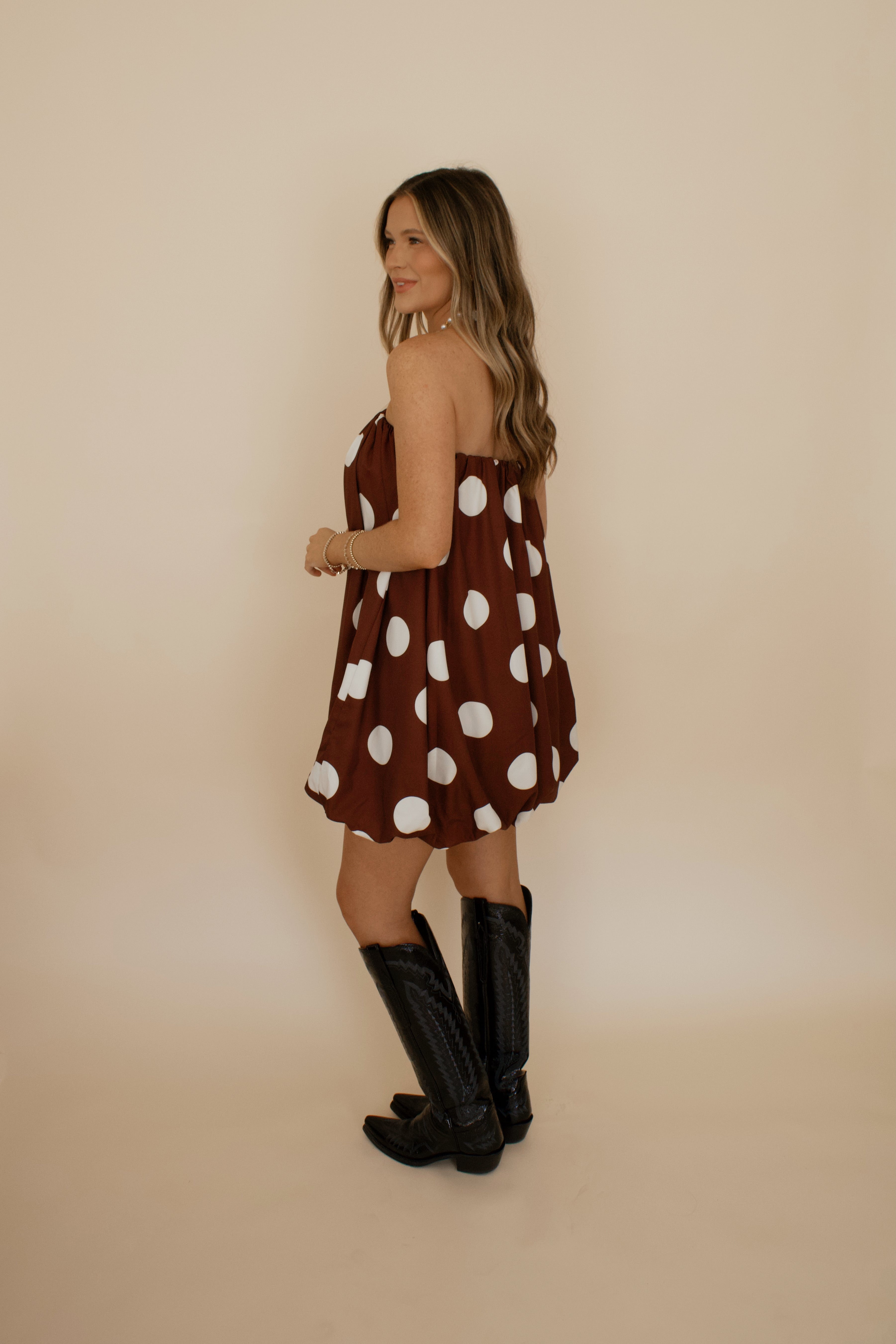 Polka Dot Off Strapless Tube Balloon Dress
